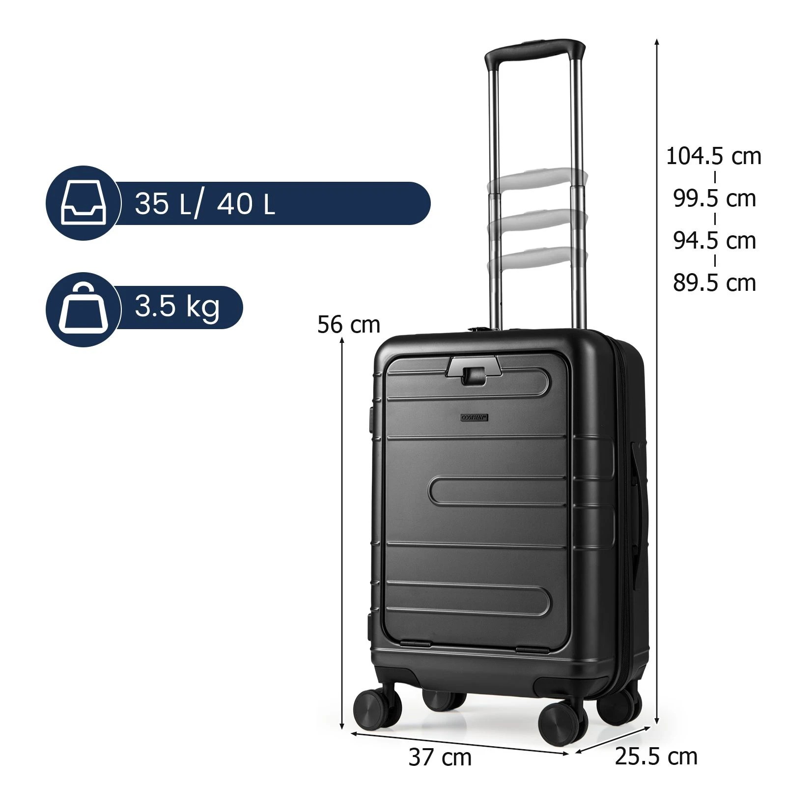 2 Costway 40L Carry-on Luggage Trolley Travel Suitcase Height Adjustable w/TSA Locker & USB Port, 2 of 2
