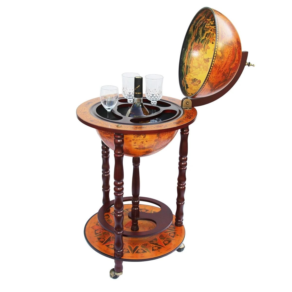 4 LUXSUITE Antique Globe Bar Cart Cabinet Alcohol Wine Drinks Coffee Serving Trolley Round Bottle Storage Mid-century, 4 of 8