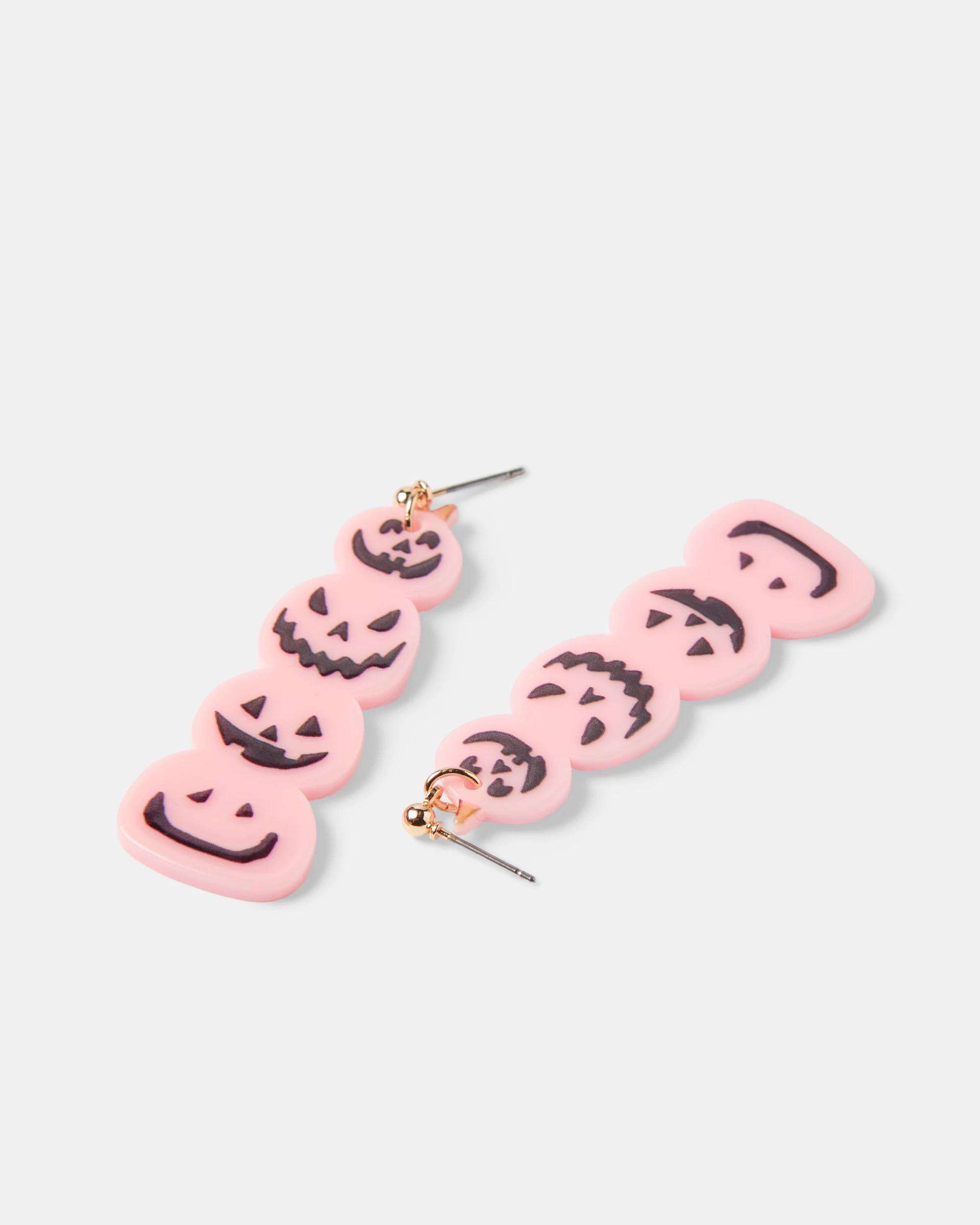 3 Halloween Pumpkin Earrings - Gold Tone, Pink and Black PINK, 3 of 4