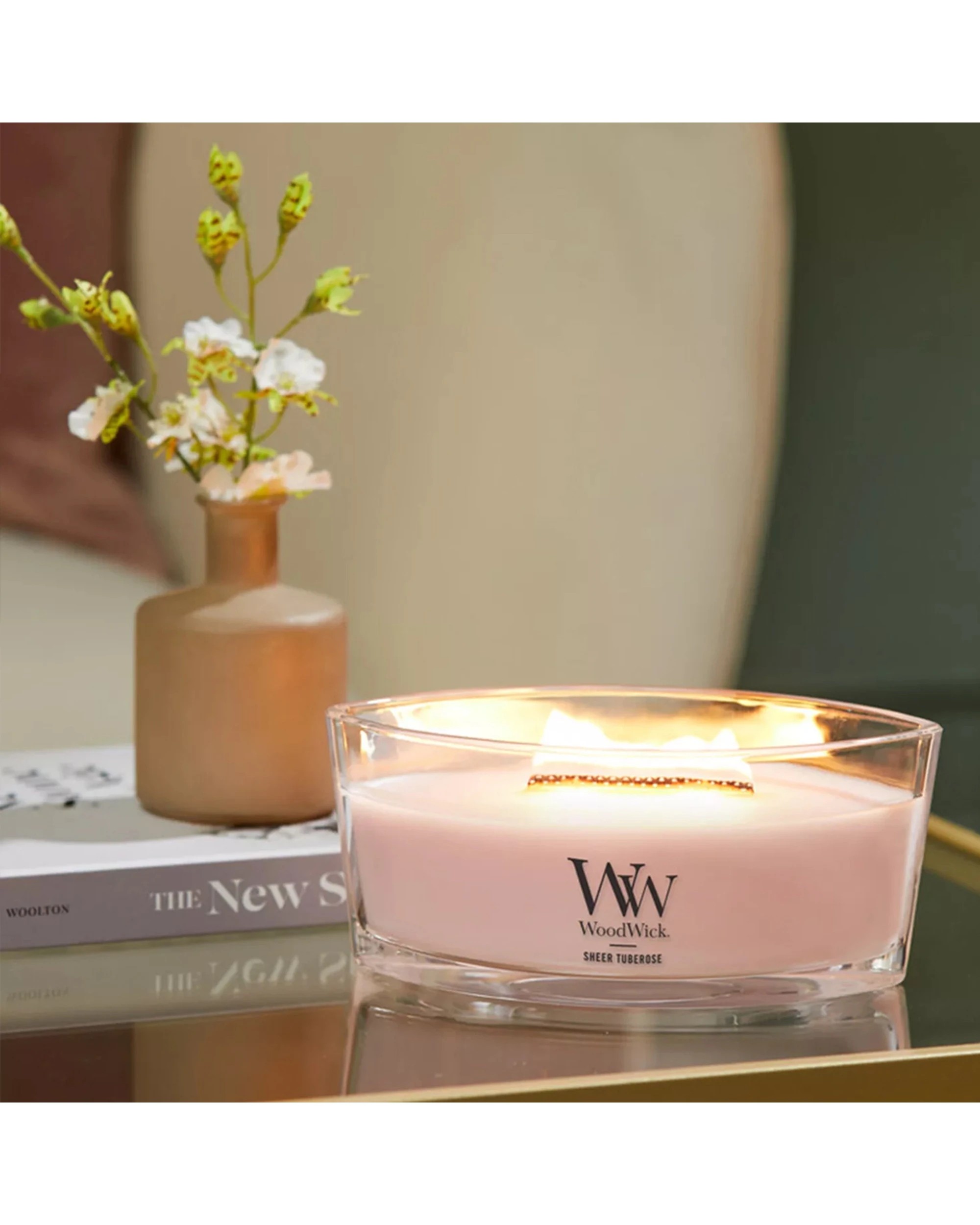 2 Woodwick Scented Soy Wax Candle Sheer Tuberose Scented Home Fragrance Ellipse - Multi, 2 of 3