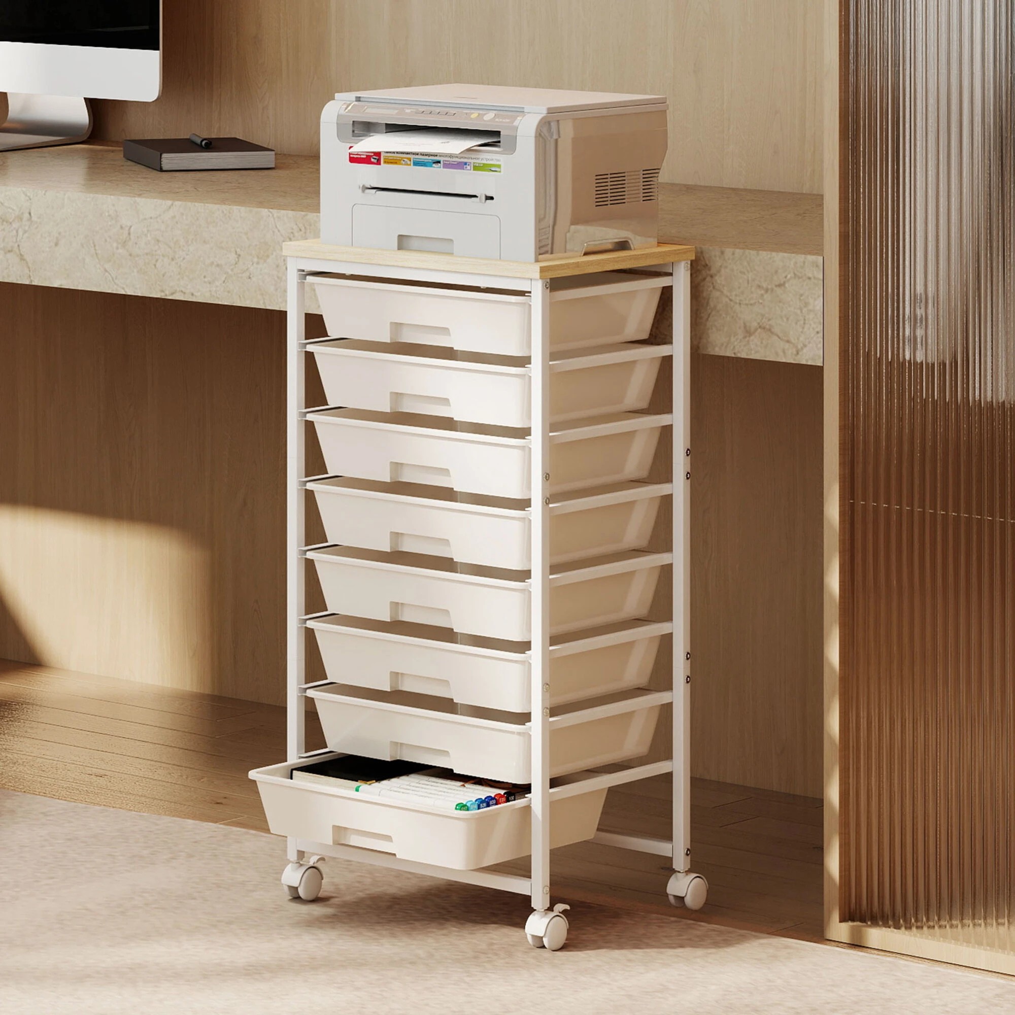 8 Levede 8 Drawers Storage Trolley Utility Cart Plastic Mobile Organiser Unit - White, 8 of 9