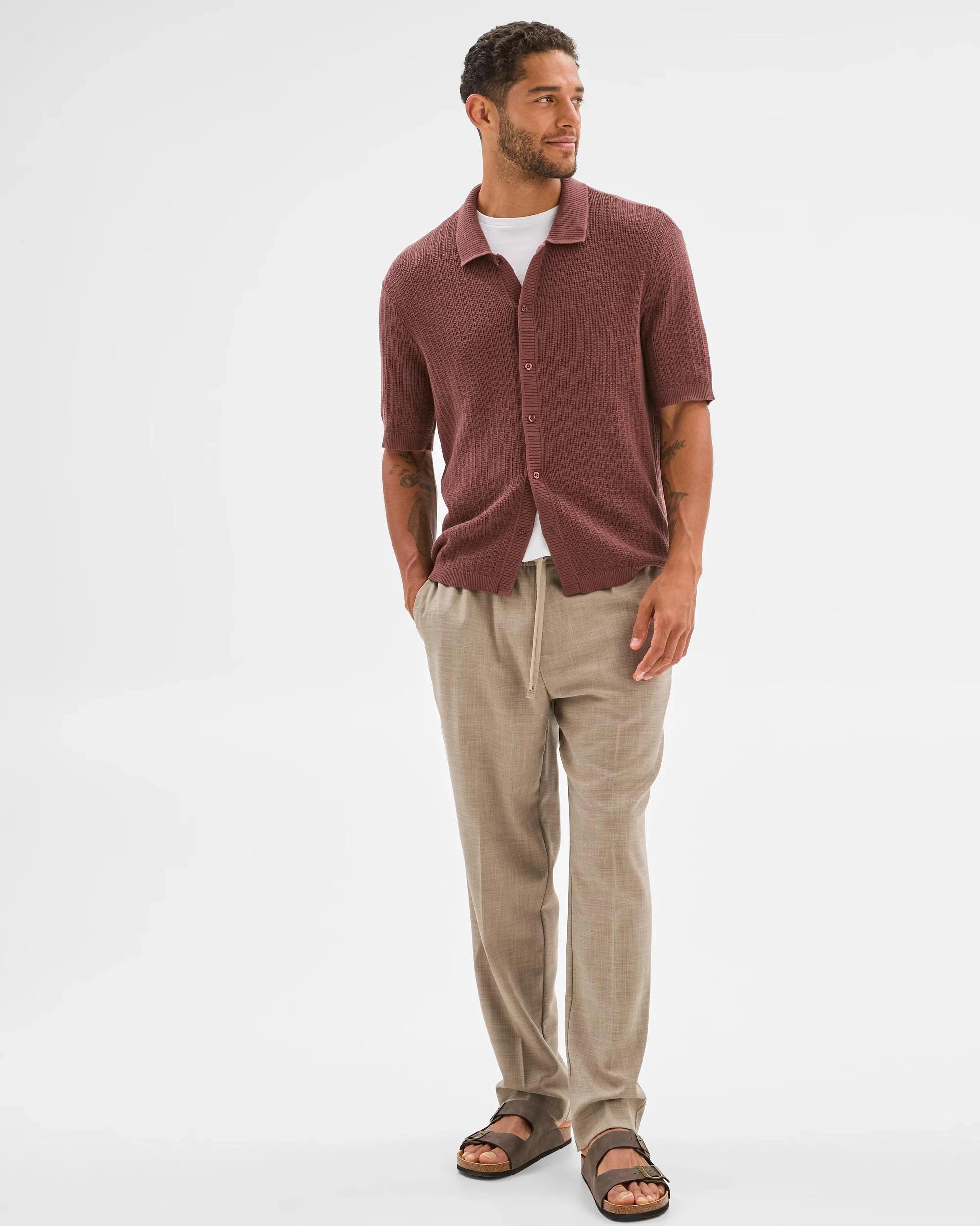 2 Australian Cotton Textured Stripe Knit Shirt - Preview BRICK, 2 of 6