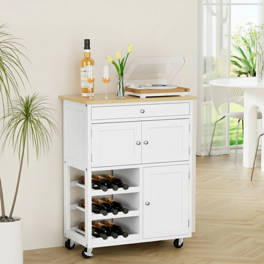6 Artiss Kitchen Island Trolley Rolling Serving Cart Storage Cart Drawer Cupboard - White, 6 of 7