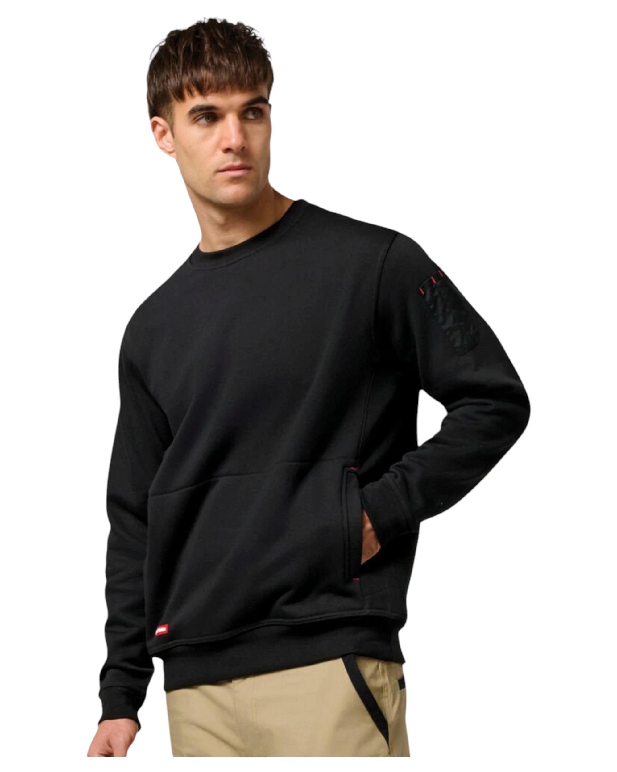 3 Hard Yakka Mens Crew Neck Fleece Jumper Black BLACK, 3 of 6