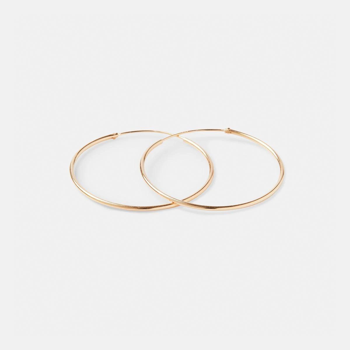 2 Gold Plated Sterling Silver Medium Thin Hoop Earrings Gold, 2 of 4
