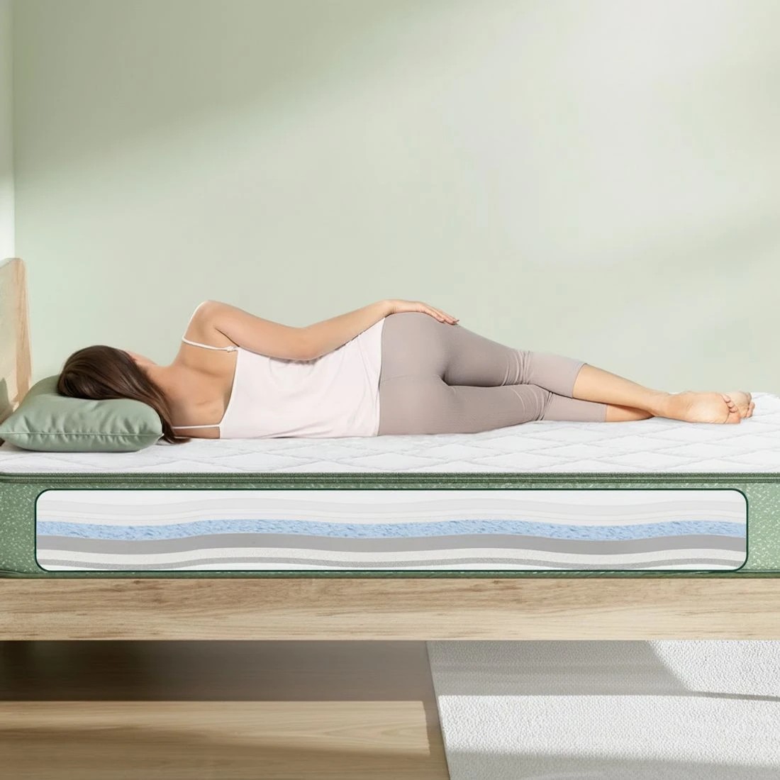 6 Giselle 25cm Memory Foam Mattress Dual Layer Zipper Cover Cool Charcoal Foam - Queen Bed - Green, 6 of 10