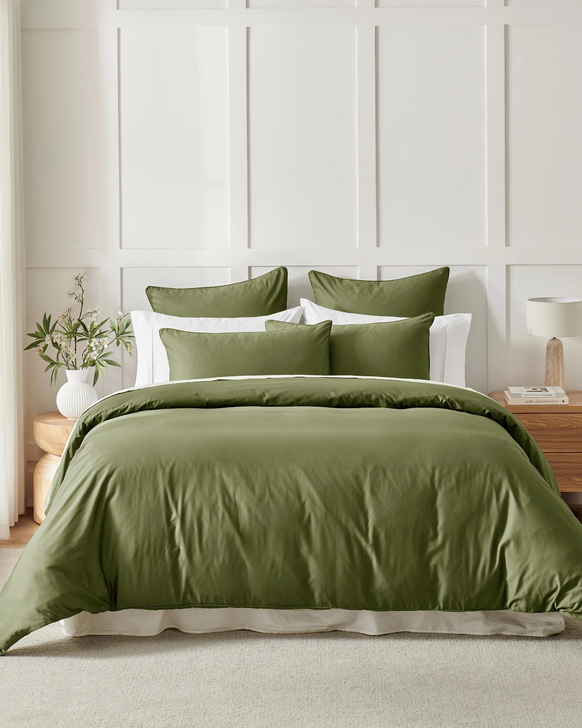 8 Dreamaker 400TC Premium Cotton Sateen Piped Quilt Cover Set - Double Bed - Olive, 8 of 10