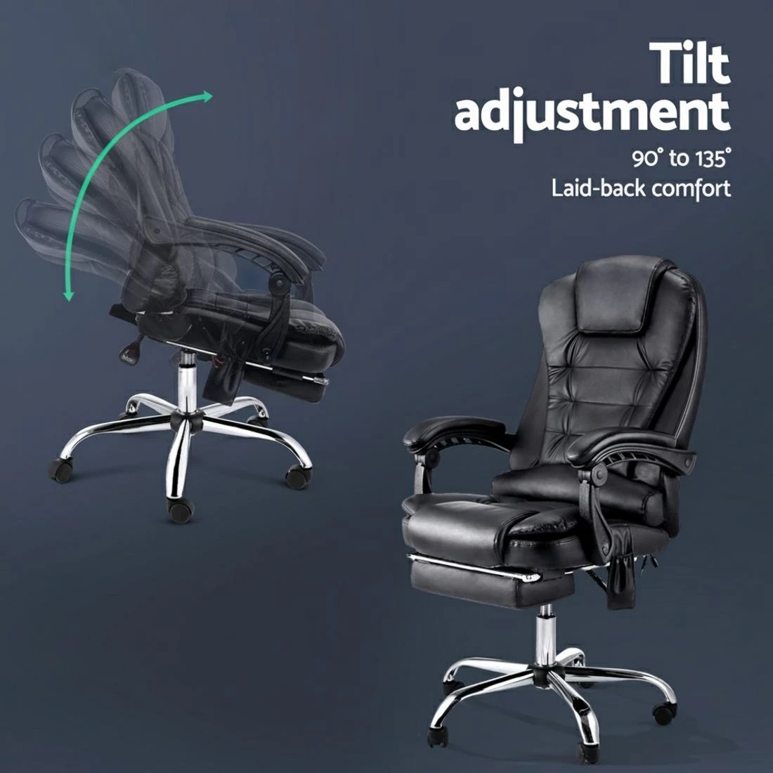 4 Artiss 8 Point Massage Office Chair PU Leather Footrest - Black, 4 of 8