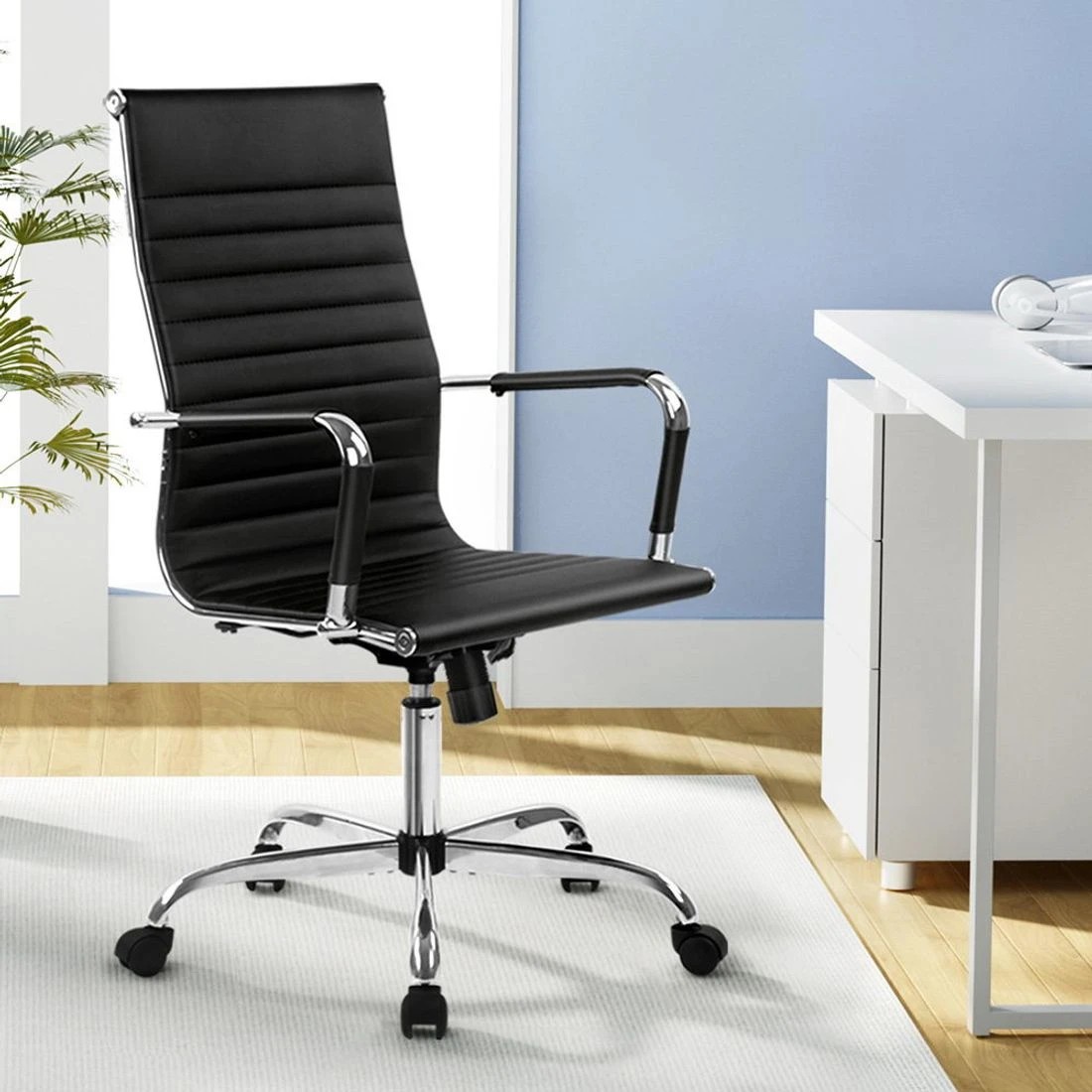 3 Artiss Office Chair Conference Chairs PU Leather High Back - Black, 3 of 8