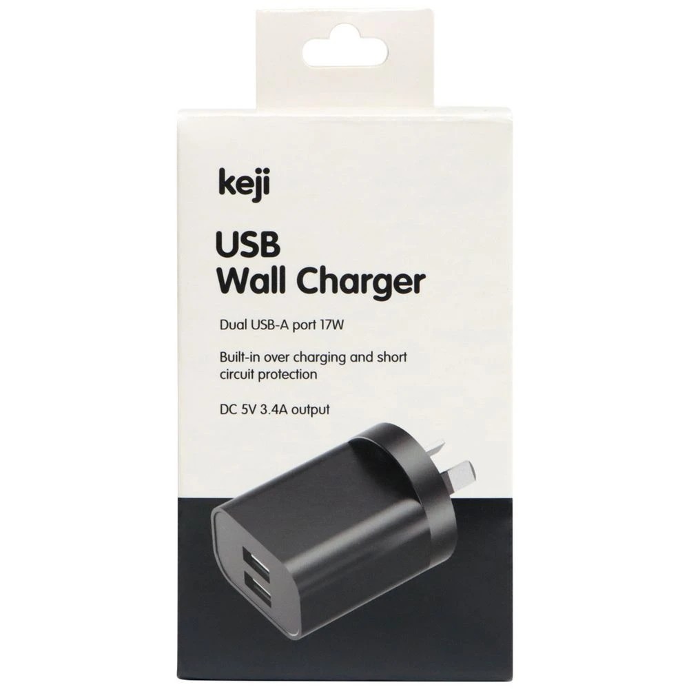 1 Keji USB-A 17W Dual Wall Charger Black, 1 of 7