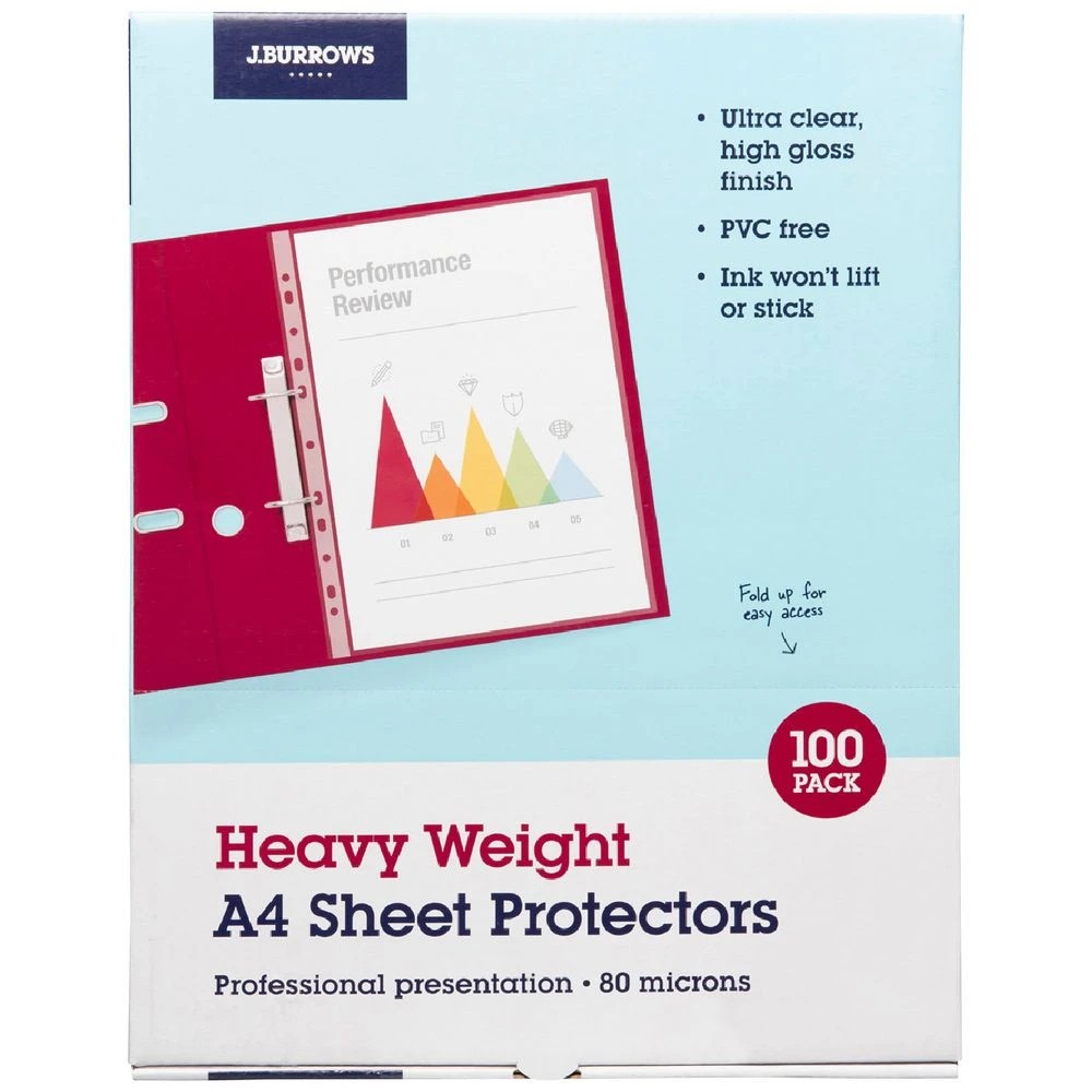 1 J.Burrows A4 80 Micron Sheet Protectors 100 Pack, 1 of 2
