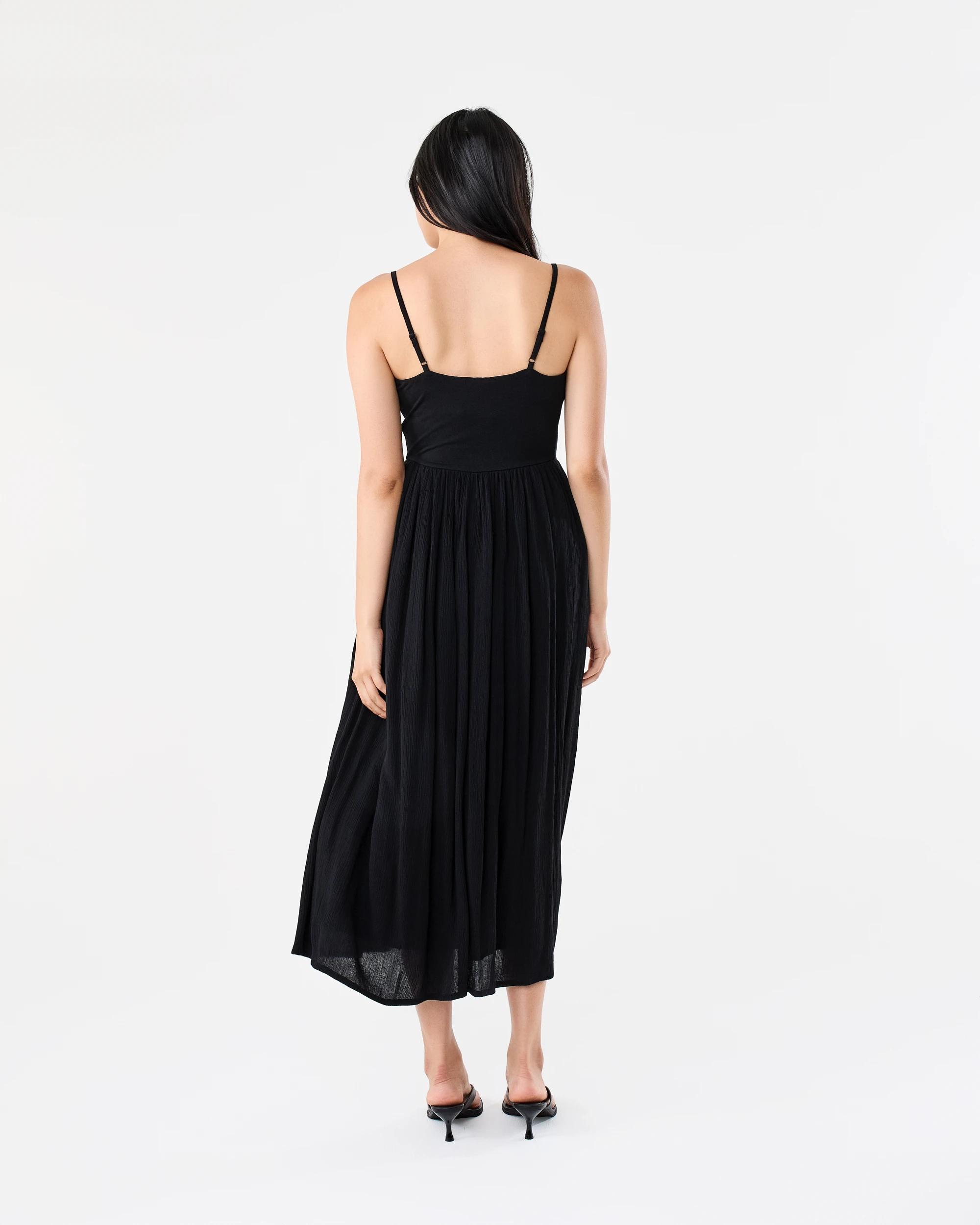 3 Sleeveless Knit Woven Midi Dress Black, 3 of 8