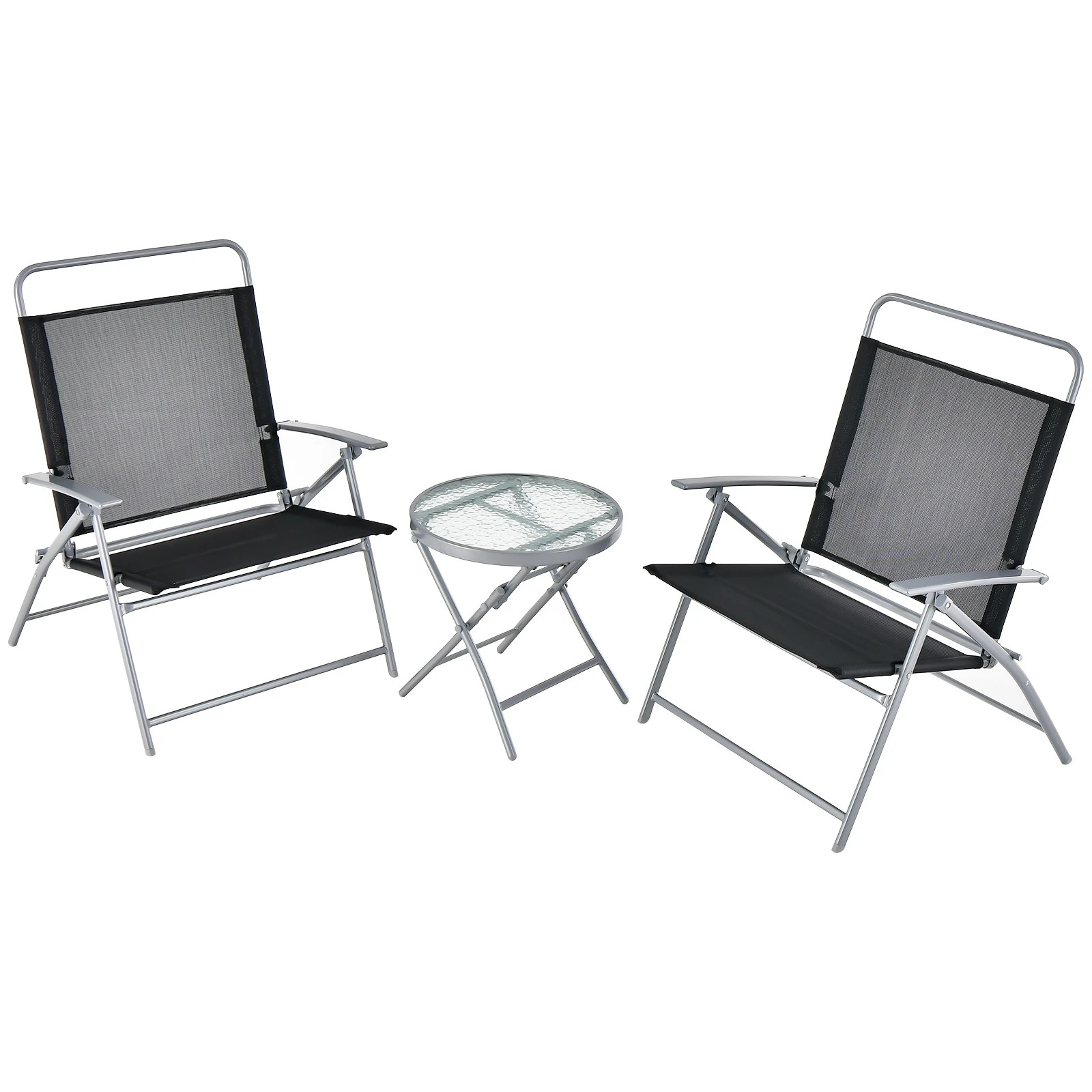 1 Costway Portable 3PCS Patio Folding Chair Set Metal Frame Glass Coffee Table, 1 of 1