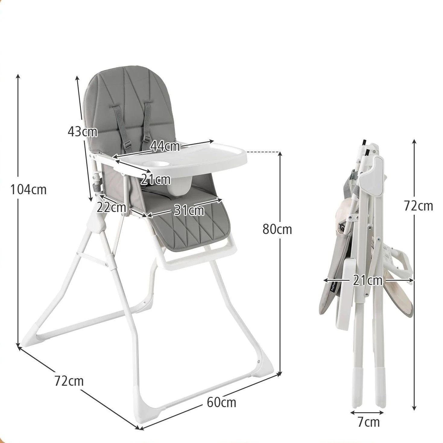 2 Costway Foldable Baby High Chair Portable Feeding Highchair - Grey, 2 of 3