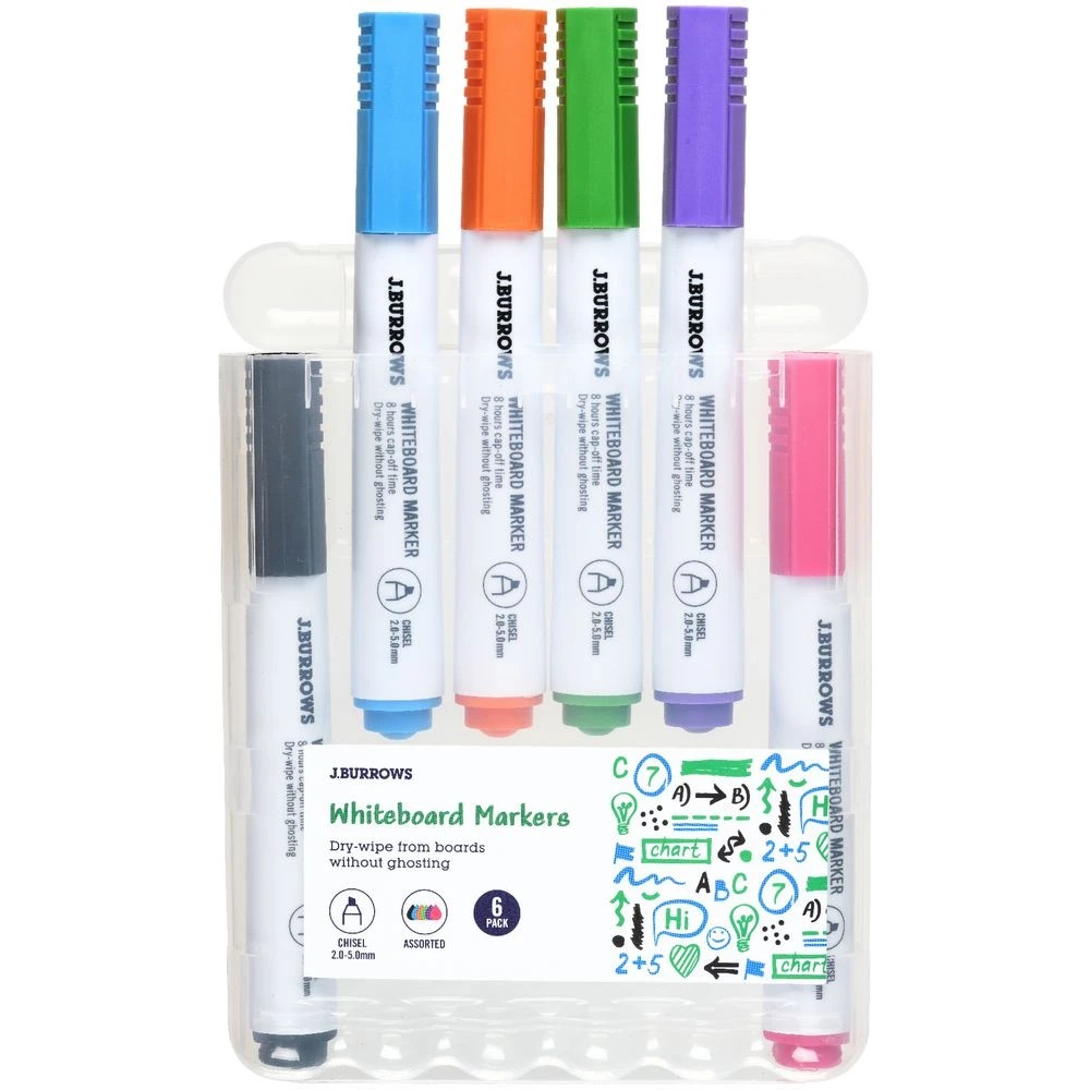 2 J.Burrows Whiteboard Markers Chisel Assorted 6 Pack, 2 of 3