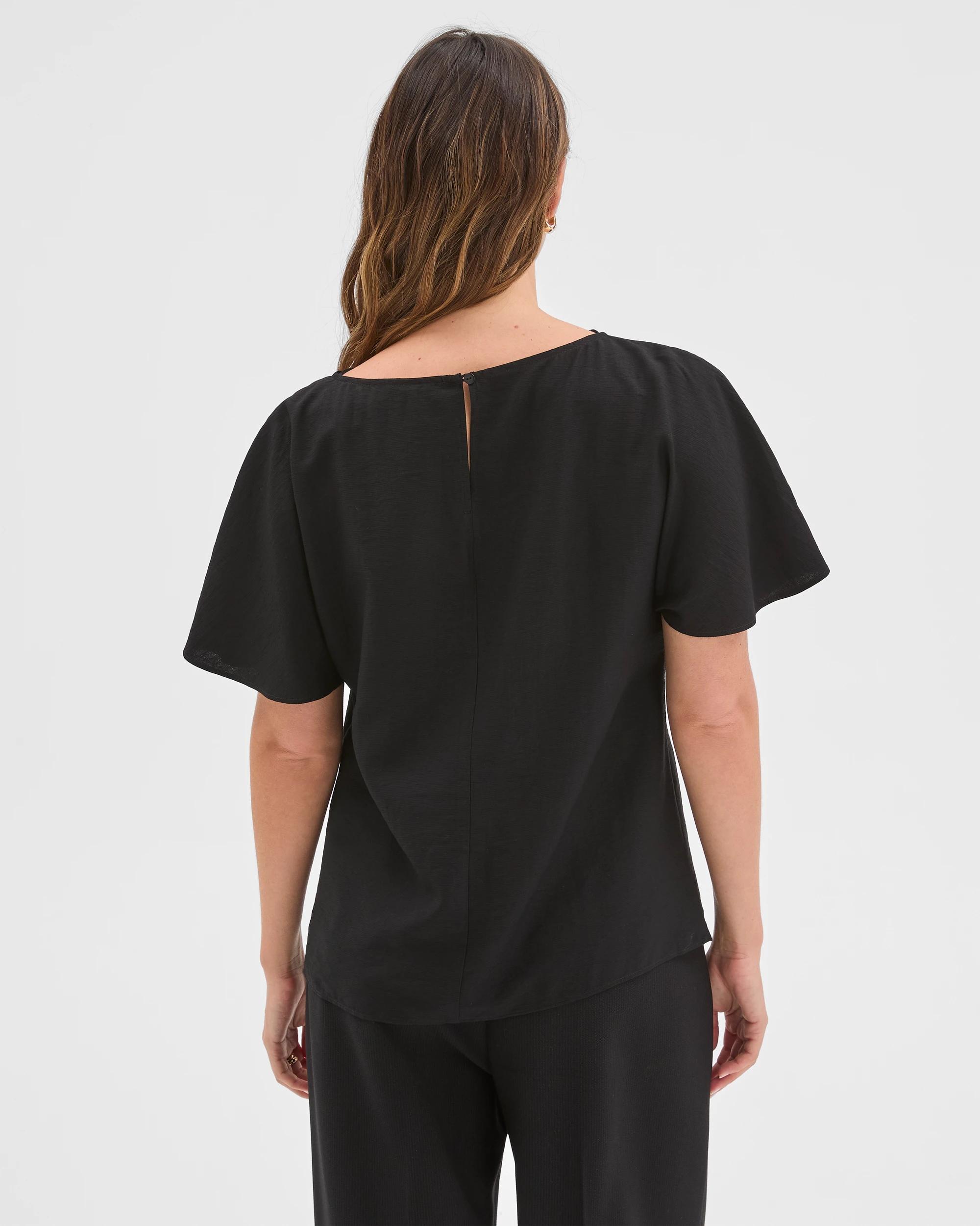 6 Preview Short Flutter Sleeve Textured Blouse BLACK, 6 of 6