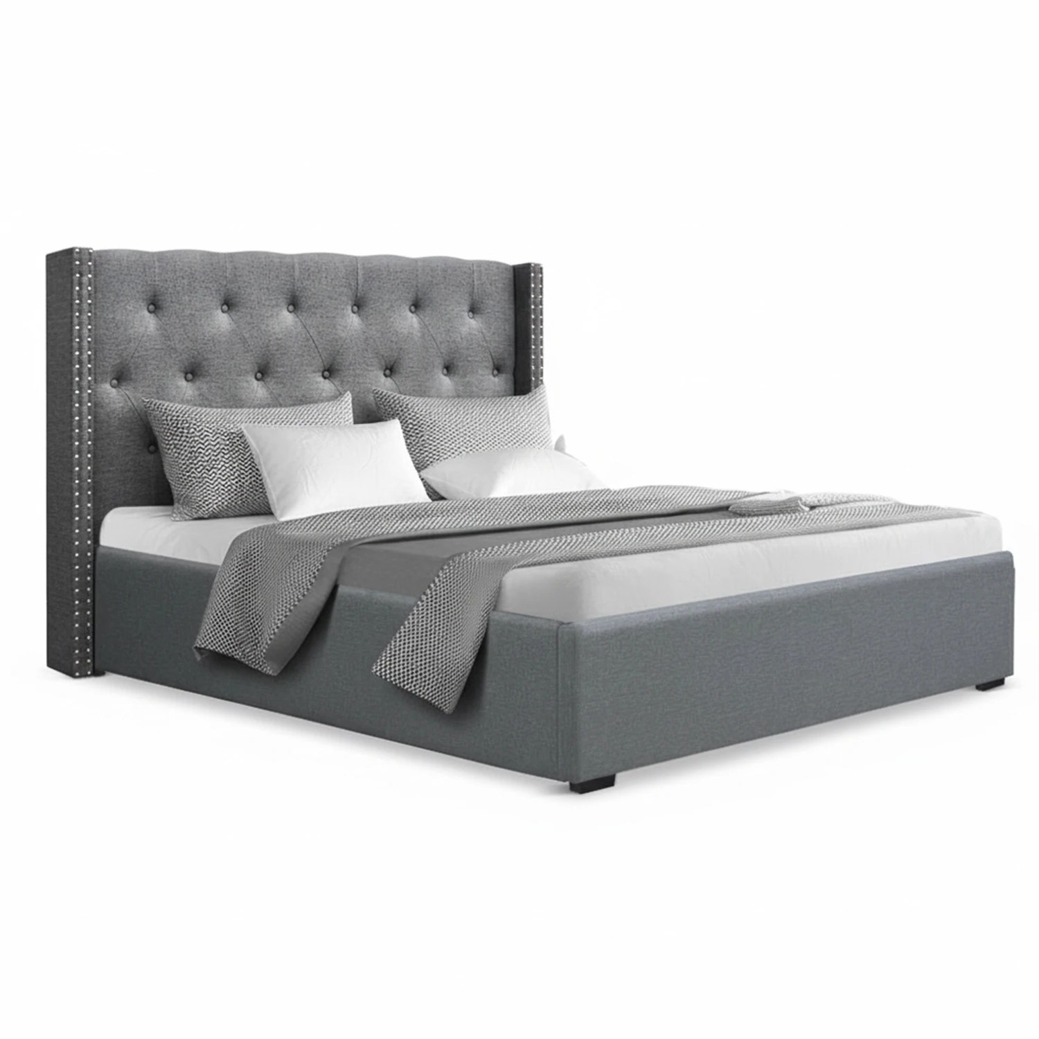 2 Artiss Queen Bed Frame Storage Tufted Headboard Gas Lift Base - Grey - Grey, 2 of 10