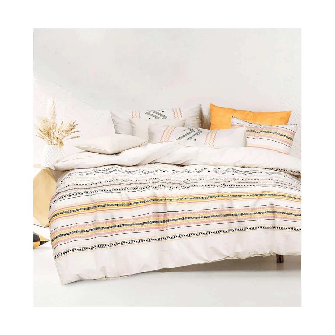 1 Amsons Charlotte 100% Cotton Quilt Cover Set - Queen, Cream, 230 TC, Tribal Print - Natural, 1 of 1