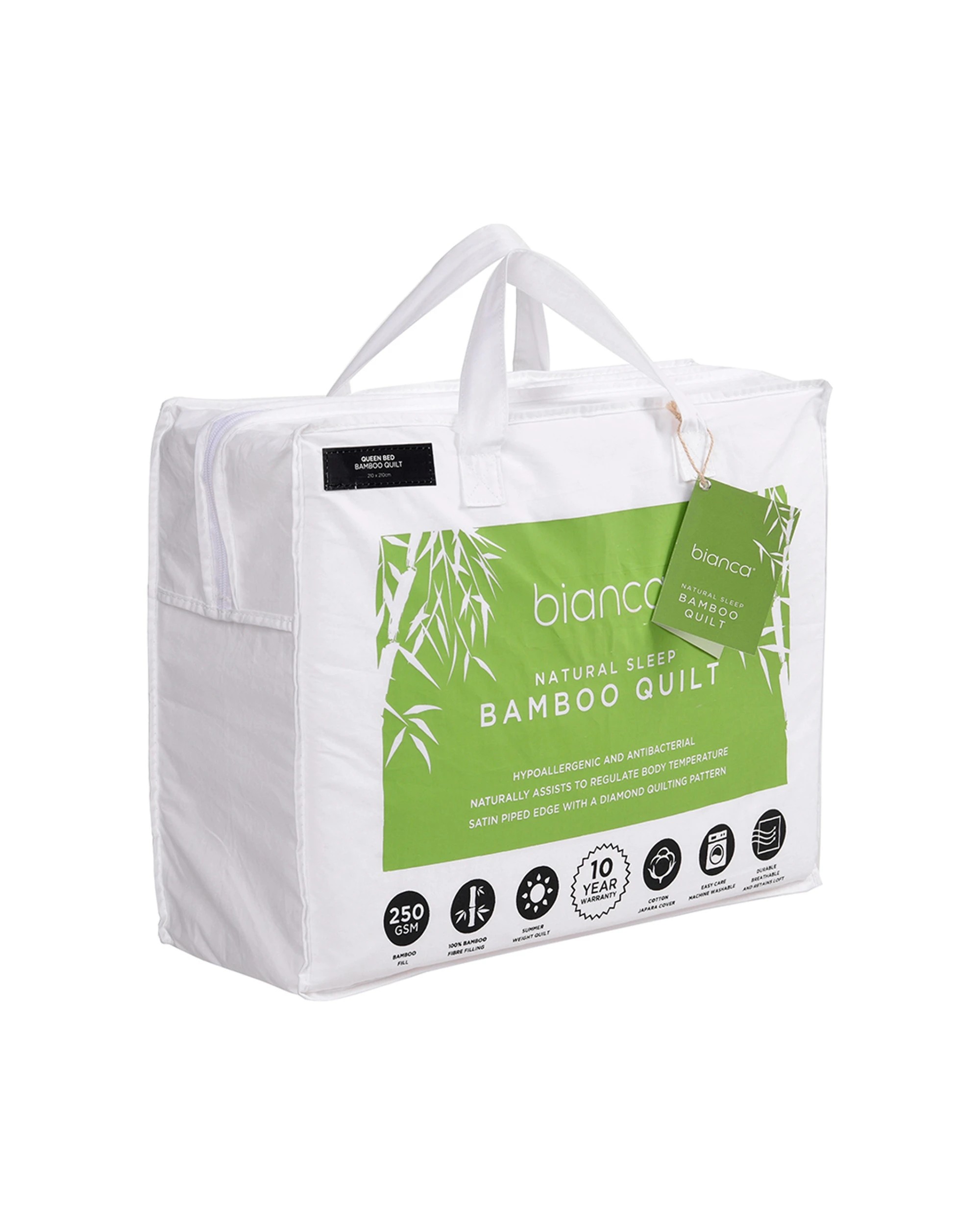 2 Bianca Sleep 250gsm Quilt Bamboo Fill Cotton - Single Bed - White, 2 of 7