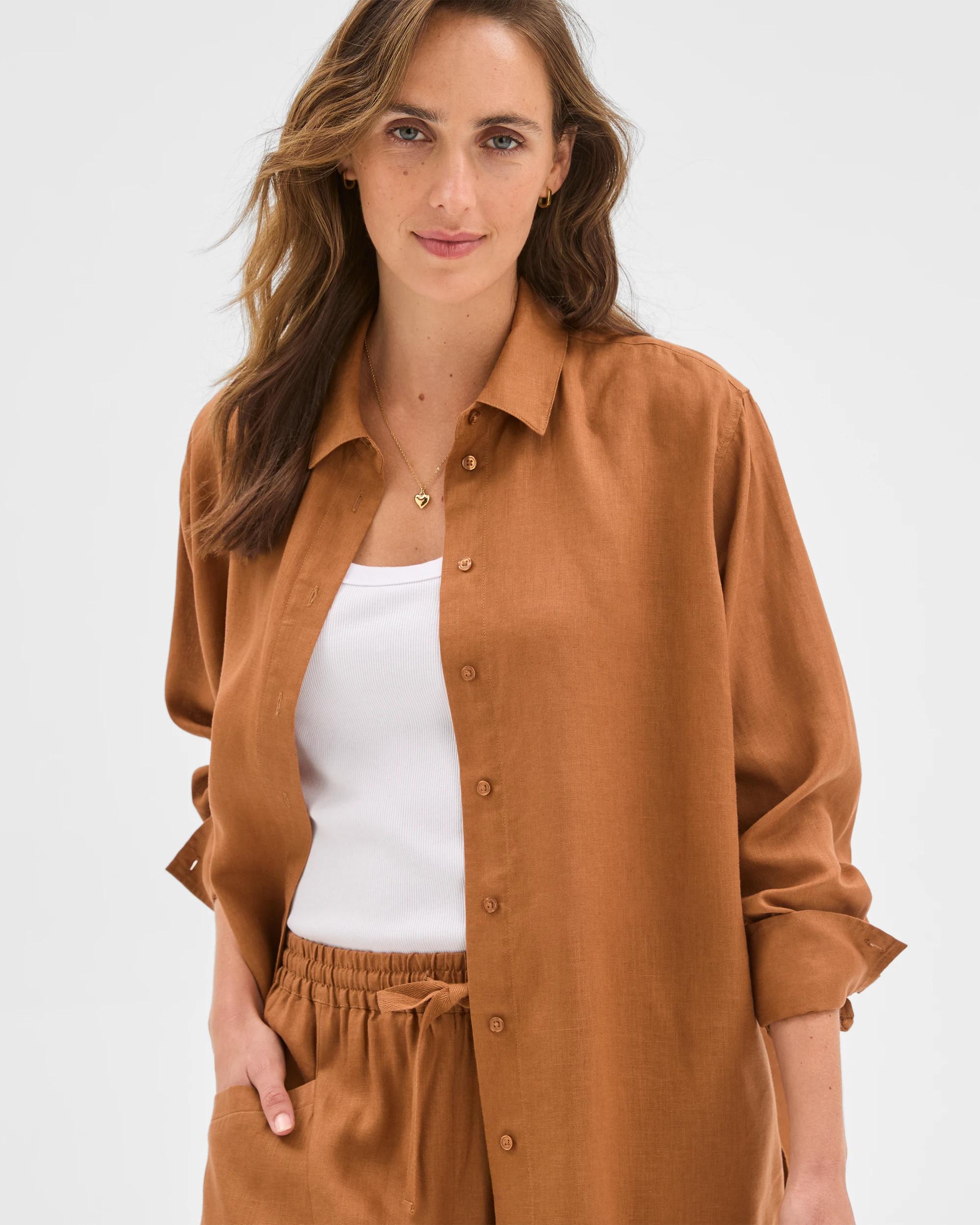 3 Target European Linen Long Sleeve Shirt BUTTERSCOTCH, 3 of 6