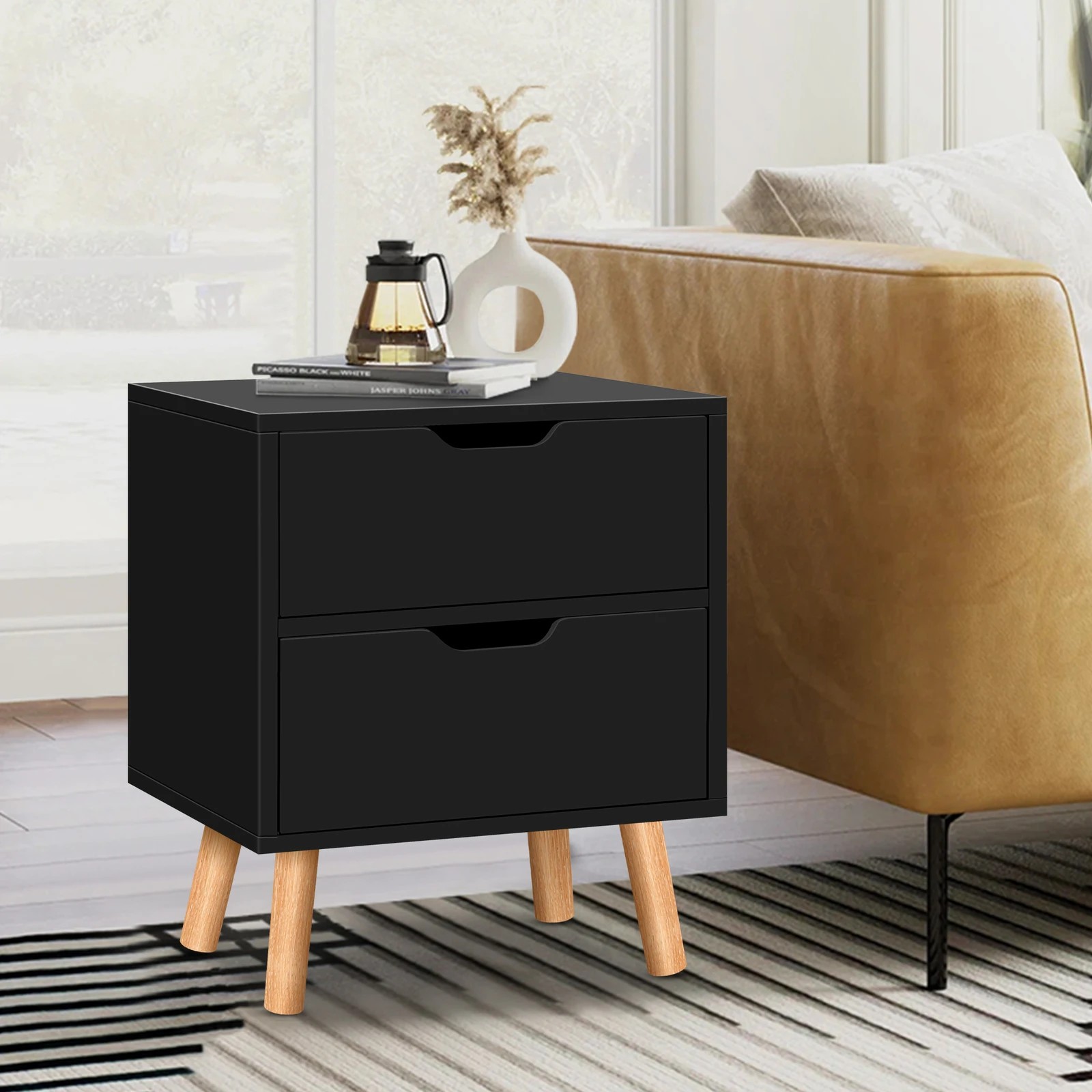 6 Alfordson 2x Bedside Table Nightstand Side Table 2 Drawers - Black, 6 of 10