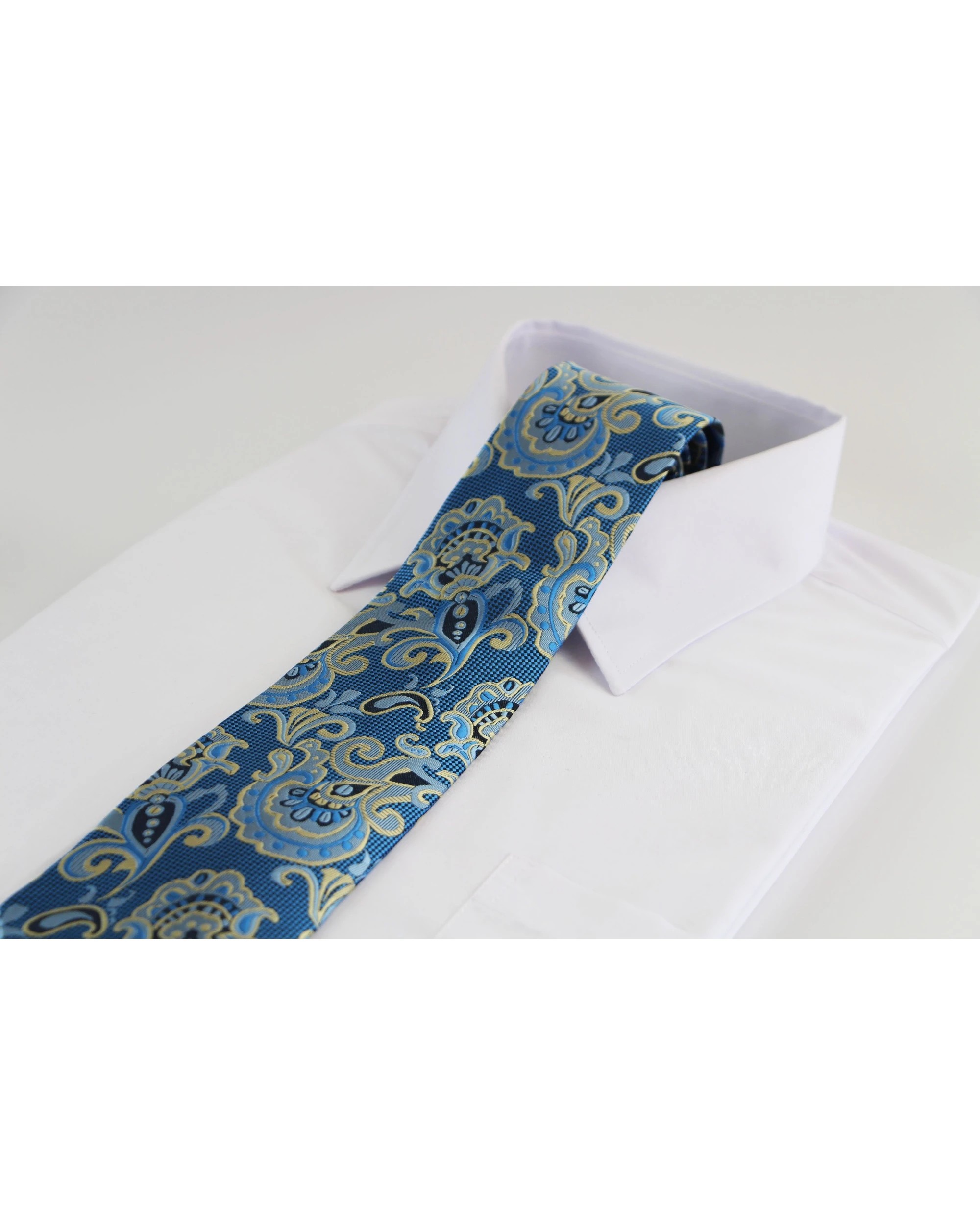 1 Zasel Mens Light Blue & Light Yellow Unique Paisley Patterned 8cm Neck Tie, 1 of 2