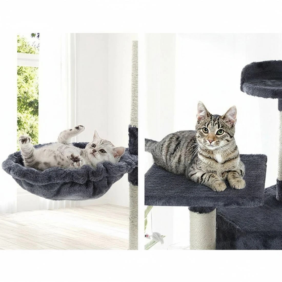 7 i.Pet Cat Tree 203cm Tower Scratching Post Scratcher Condo Trees House Bed - Grey, 7 of 8