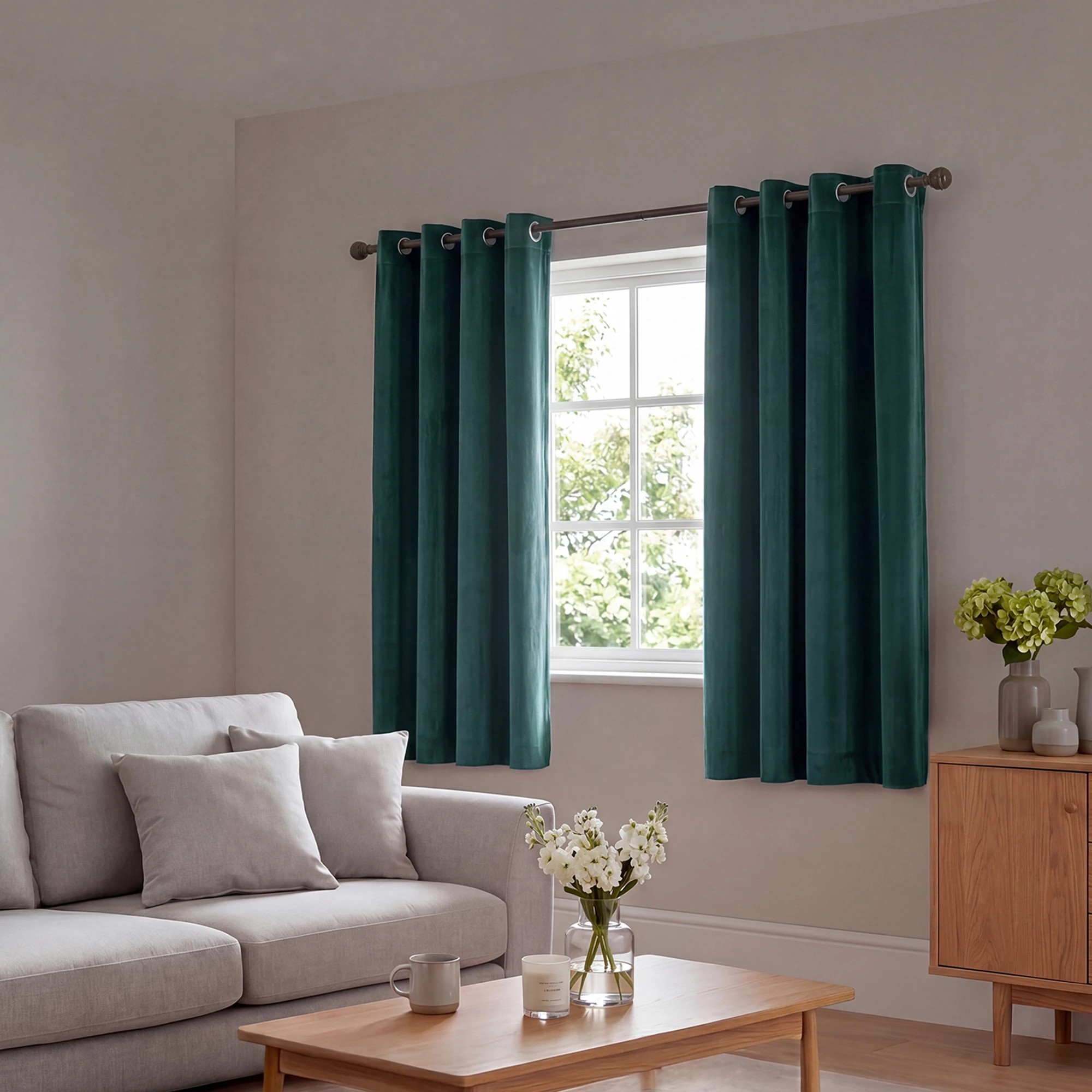 7 Marlow Blackout Curtains 2 Panels Velvet Room Darkening Eyelet Curtains Green, 7 of 8
