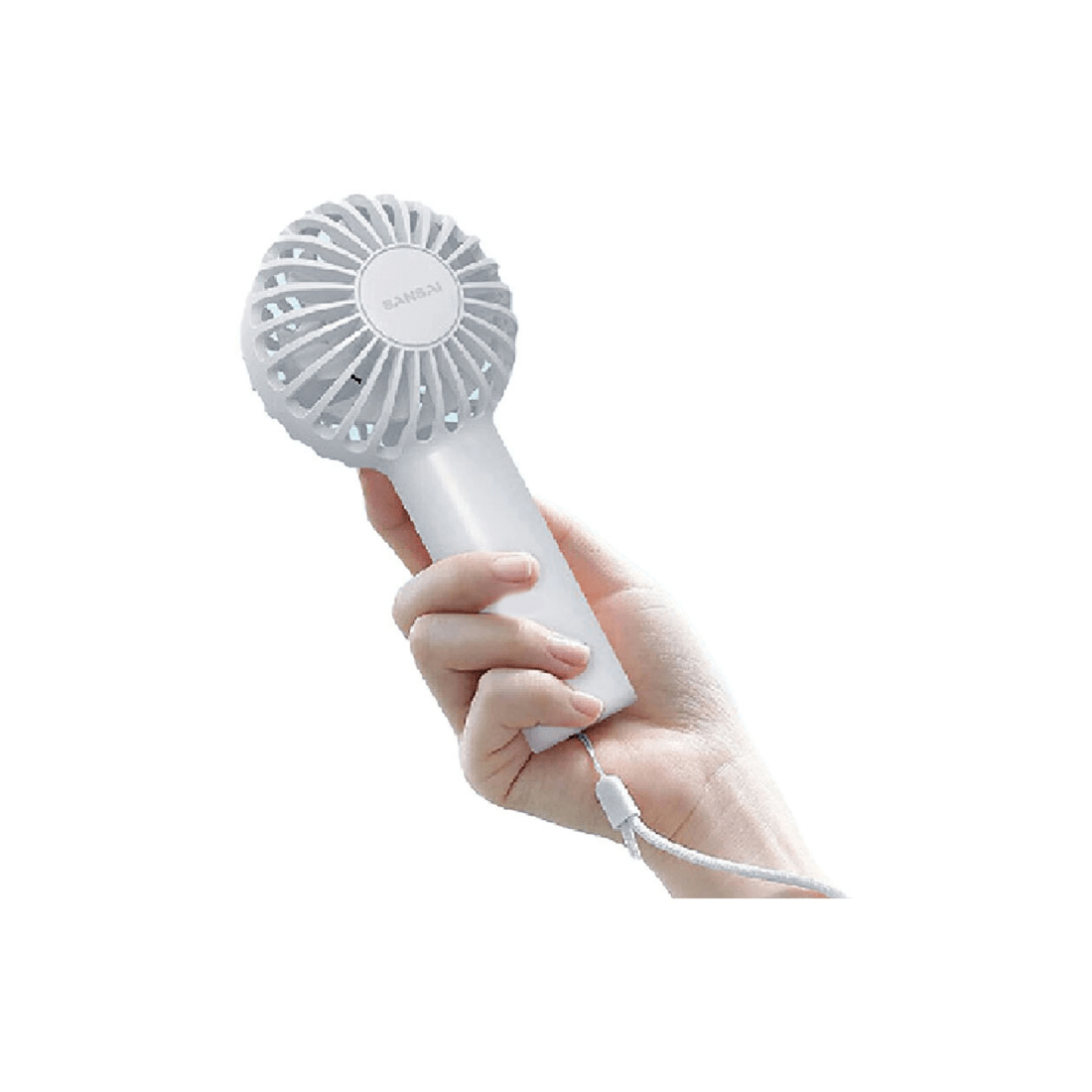 1 Sansai 3W Mini Portable Fan With Desk Stand 6x14cm USB Rechargeable 1500mAh - White, 1 of 3