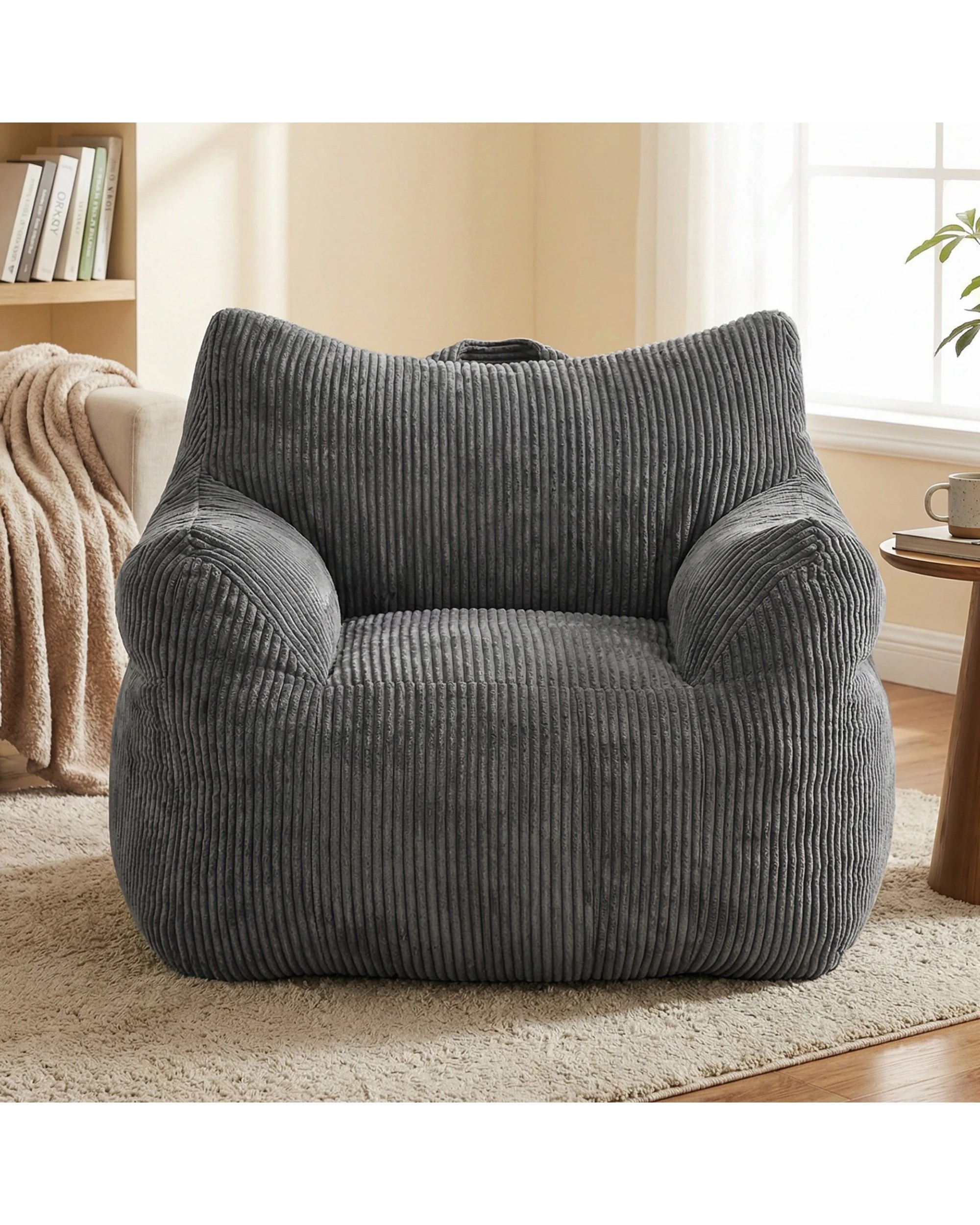 3 Advwin Bean Bag Chair Sofa w/ Armrest Handle Adults Teens Corduroy Lazy Floor Sofa, 3 of 8