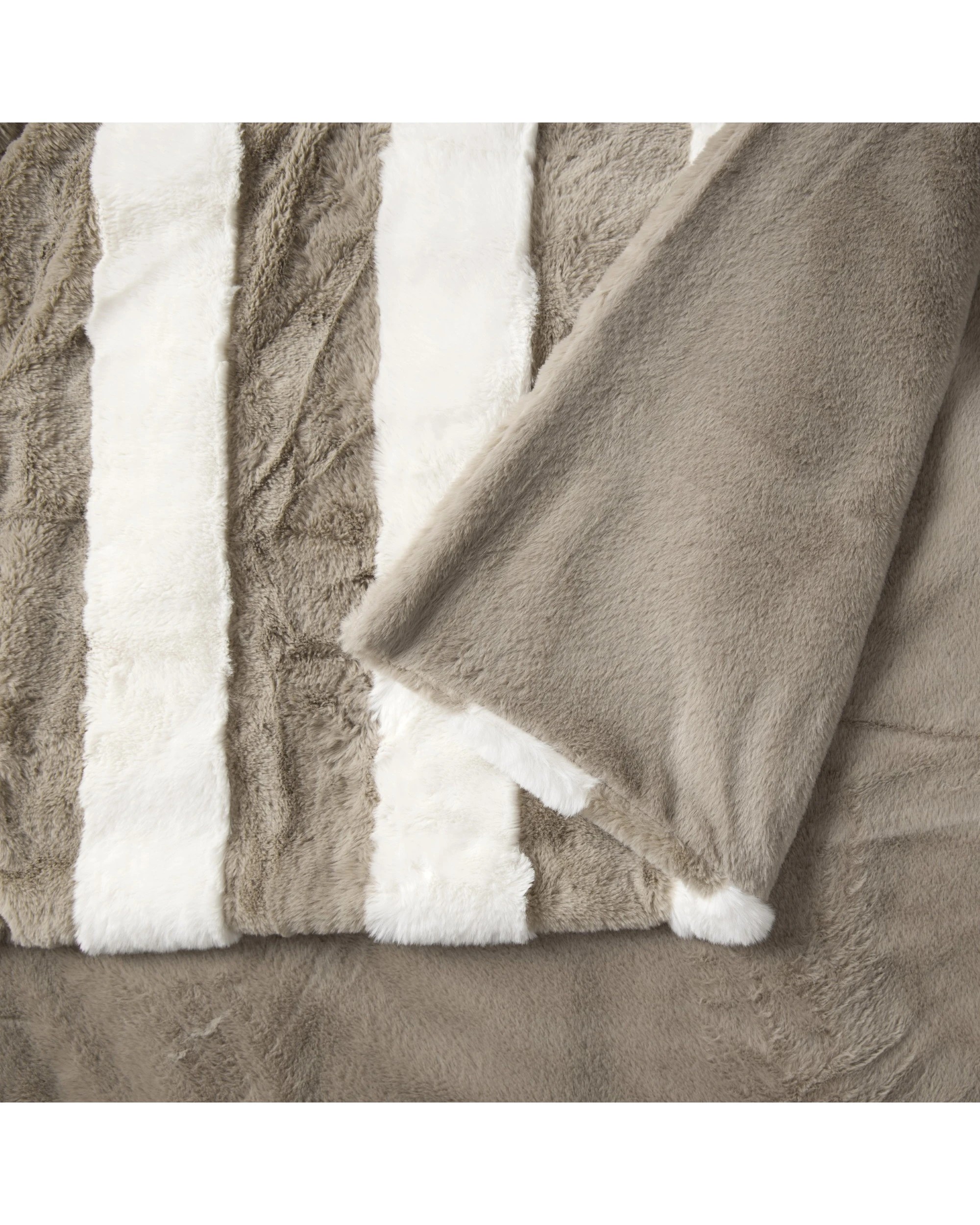 2 Dreamaker Denver Carved Stripe Faux Fur Throw 180x200cm - Natural, 2 of 8