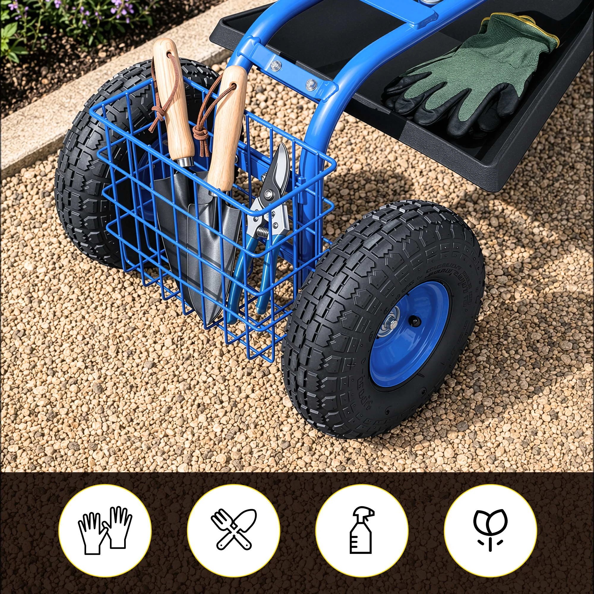 7 Gardeon Garden Seat with Wheels 360 Swivel Adjustable Height Rolling Stool 150kg - Blue, 7 of 9