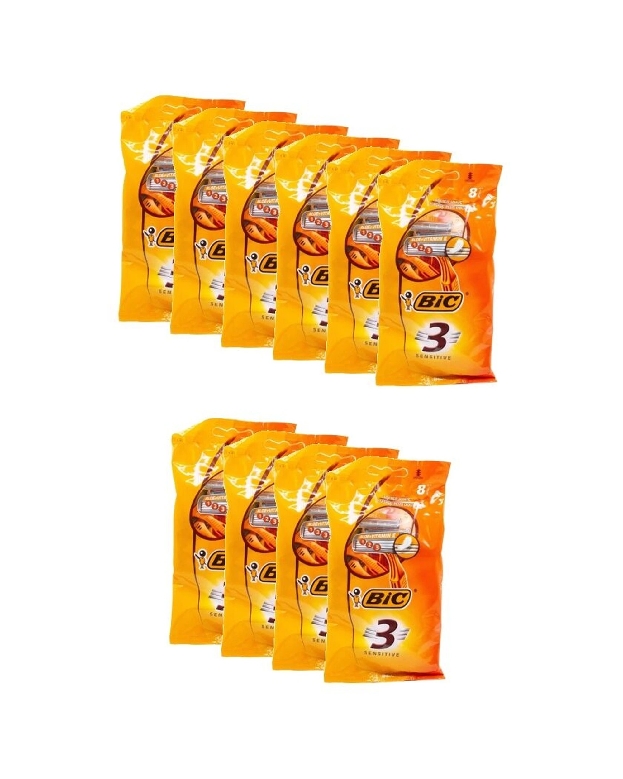 1 Bic 10x 8PK Razor 3 Blade Sensitive Skin Aloe And Vitamin E Comfort Shave - Orange, 1 of 2