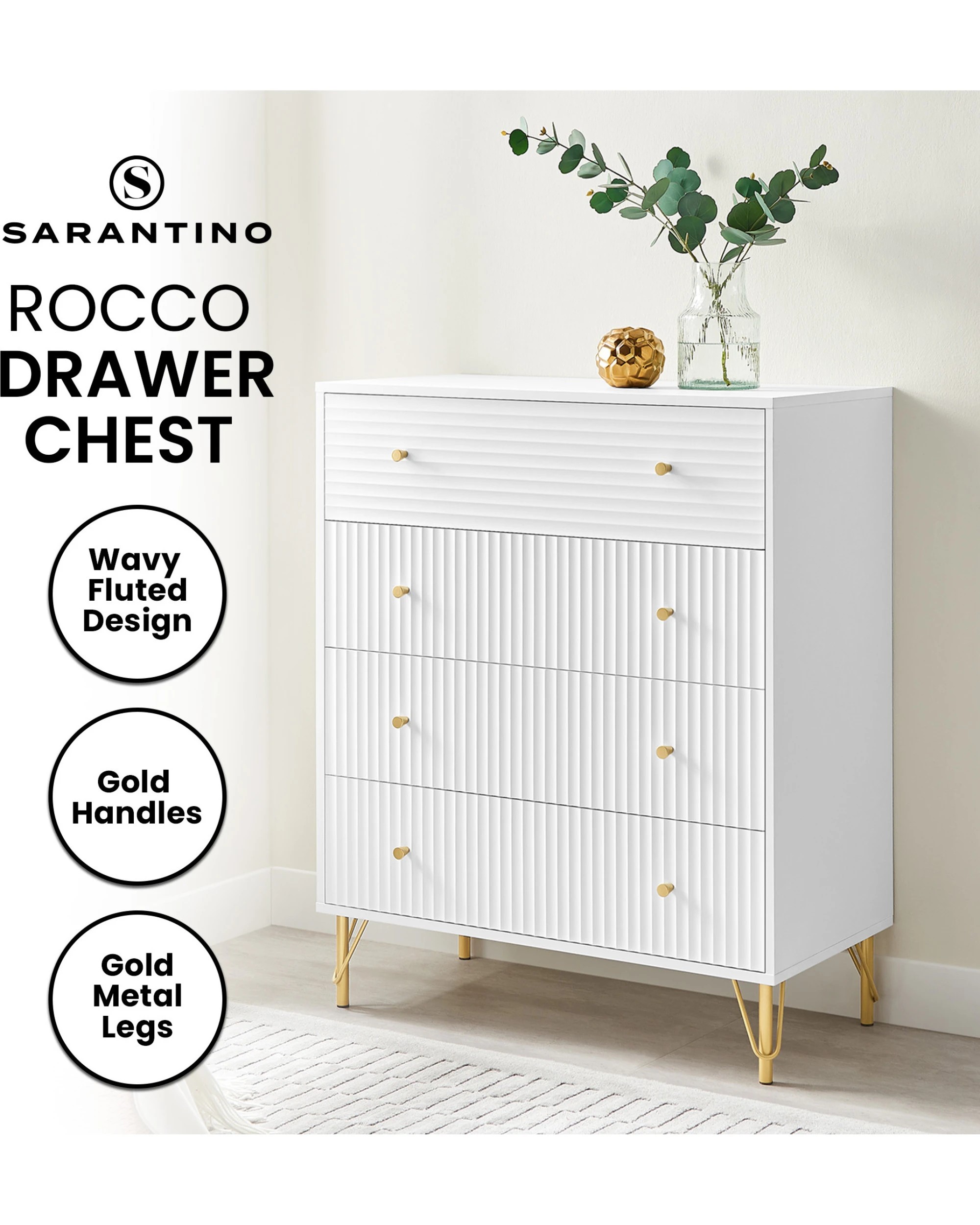 9 Sarantino Rocco Chest of Drawers - White, 9 of 9