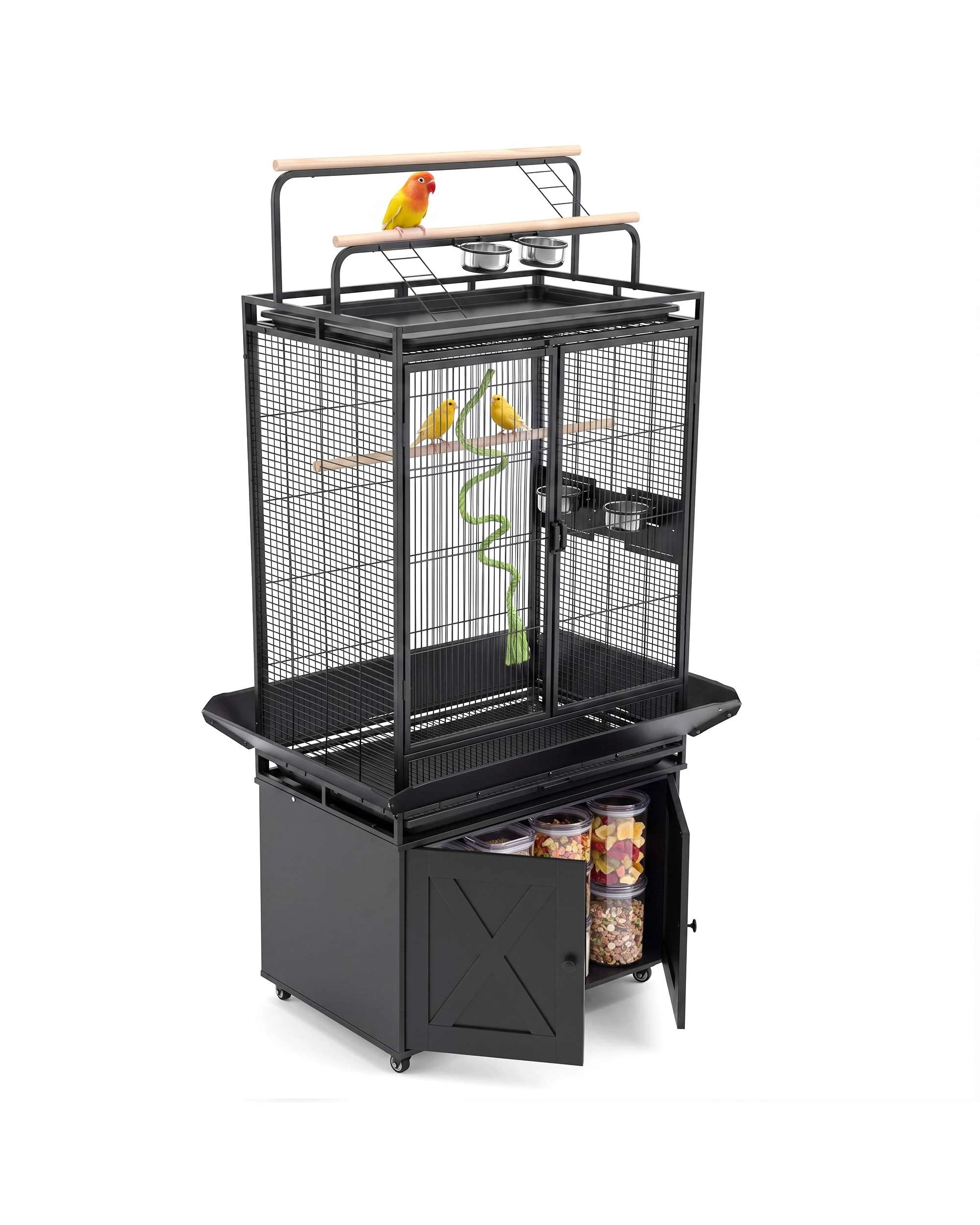6 Advwin 176cm Extra Large Bird Cage with Play Top & Storage Cabinet, 6 of 10