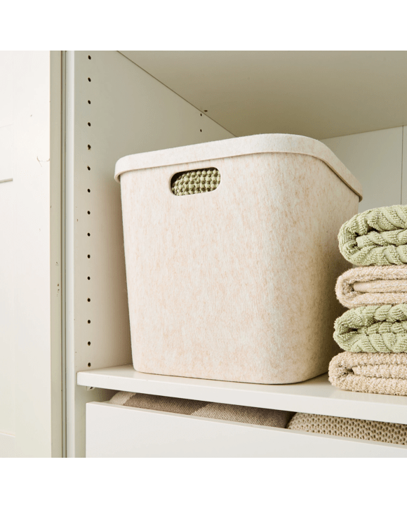 Square Felt Basket with Lid - Beige