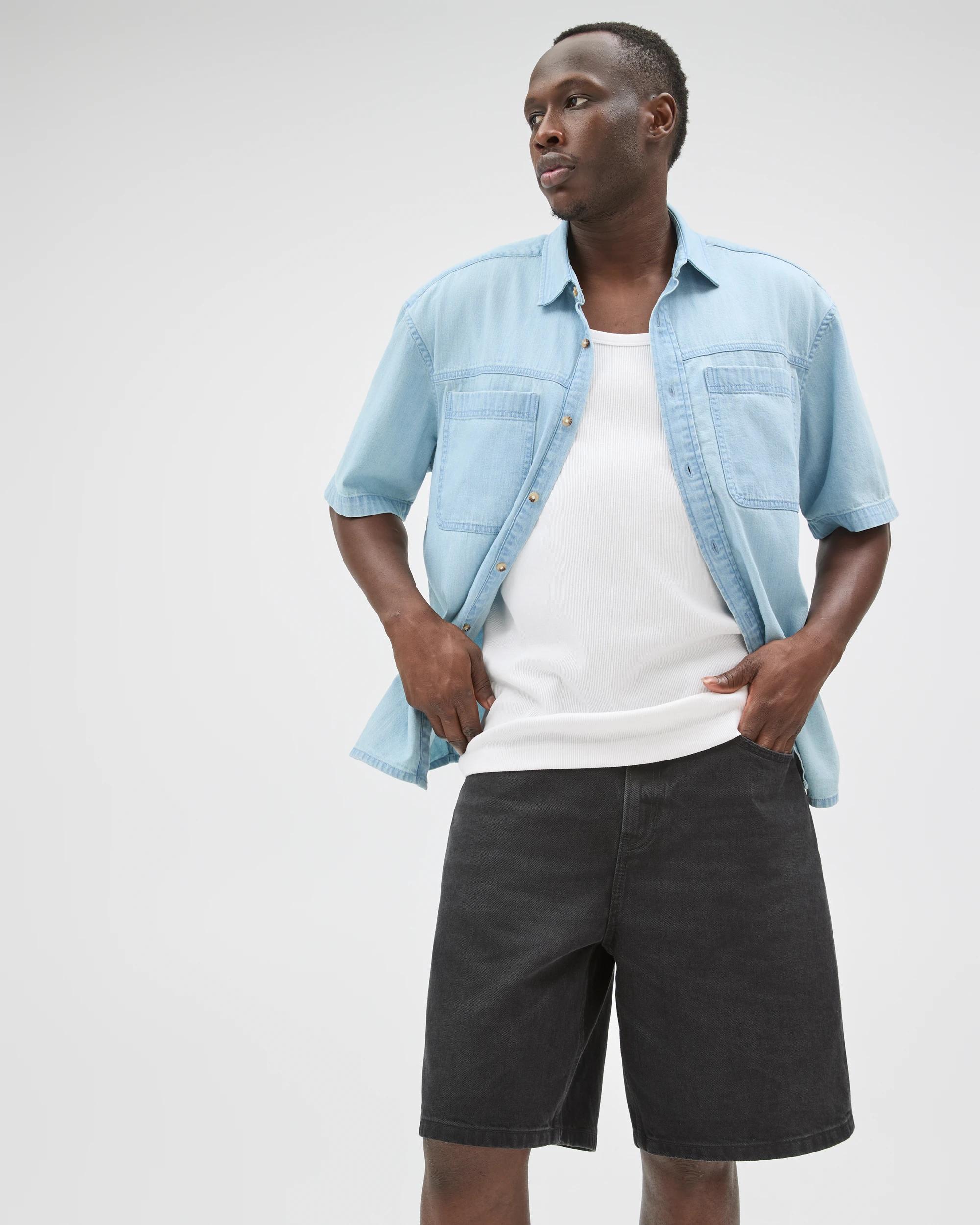3 Commons Plain Boxy Fit Denim Shirt MID BLUE, 3 of 7