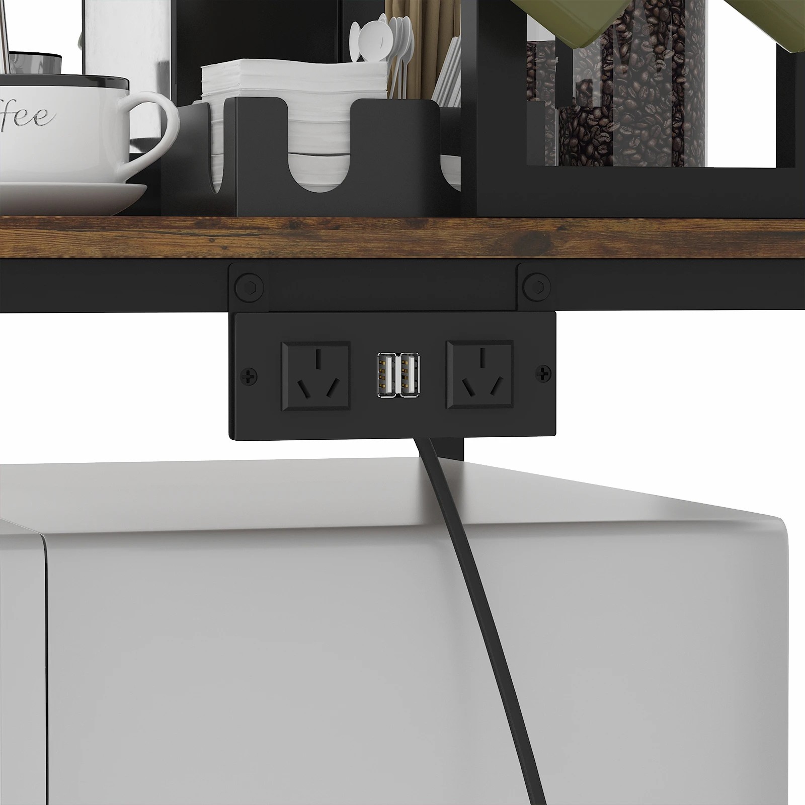 3 Advwin Large Bakers Rack with Power Outlets Microwave Stand Coffee Bar Kitchen Shelf with Drawer - Brown, 3 of 6