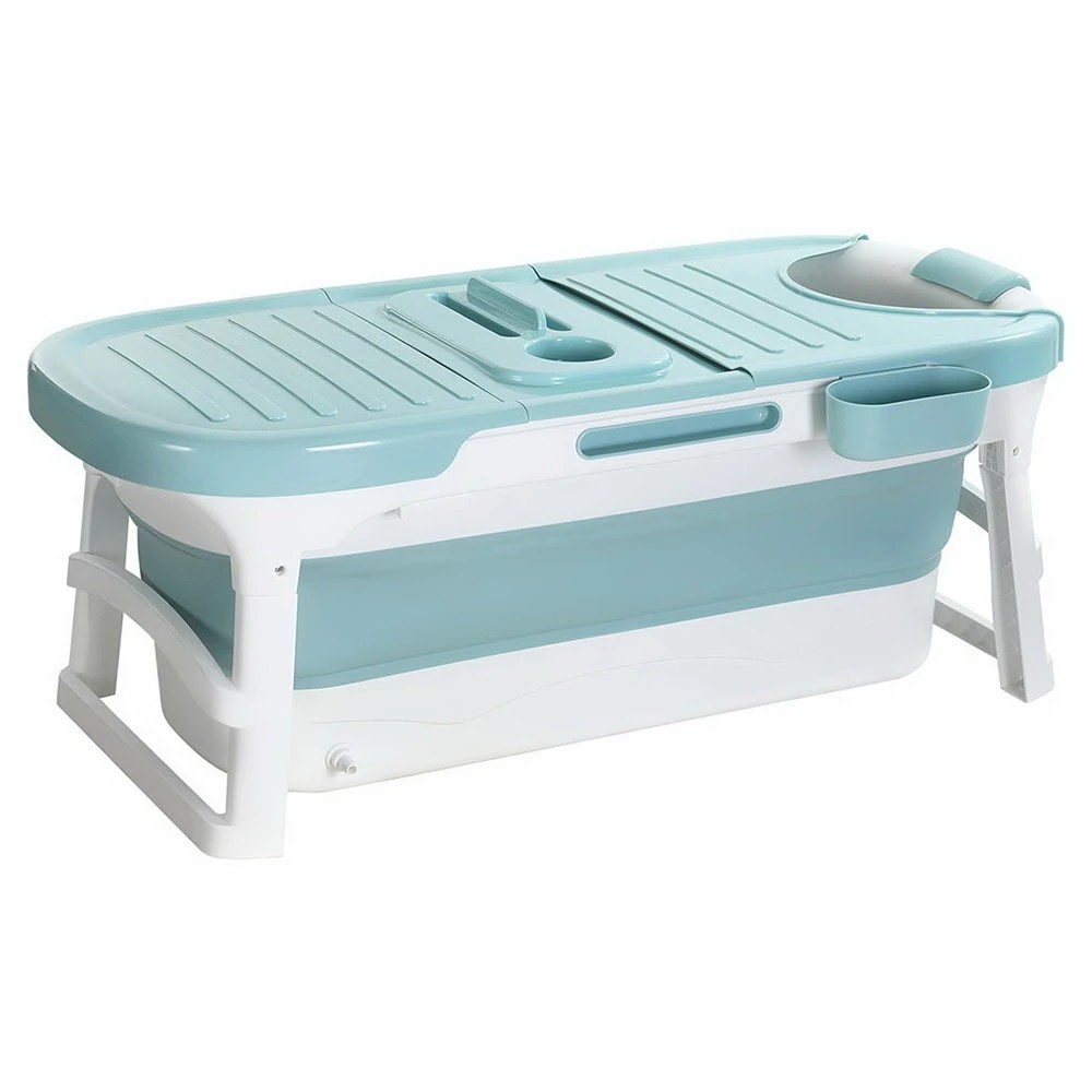 1 Weisshorn Foldable Bathtub Portable Folding Water Spa with Cover Plate 136x62cm - Blue, 1 of 5