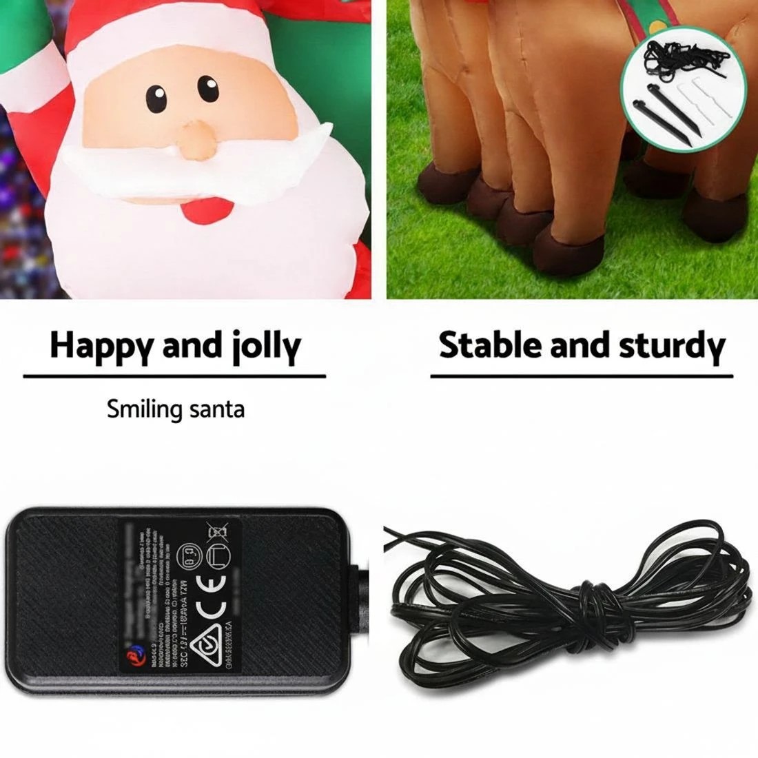 6 Jingle Jollys Christmas Inflatable Santa Sleigh 2.2M Illuminated Decorations - Multi, 6 of 7