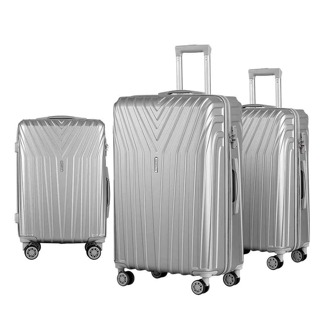 1 Wanderlite 3pc Luggage Trolley Set Suitcase Travel TSA Hard Case Carry On - Silver, 1 of 1