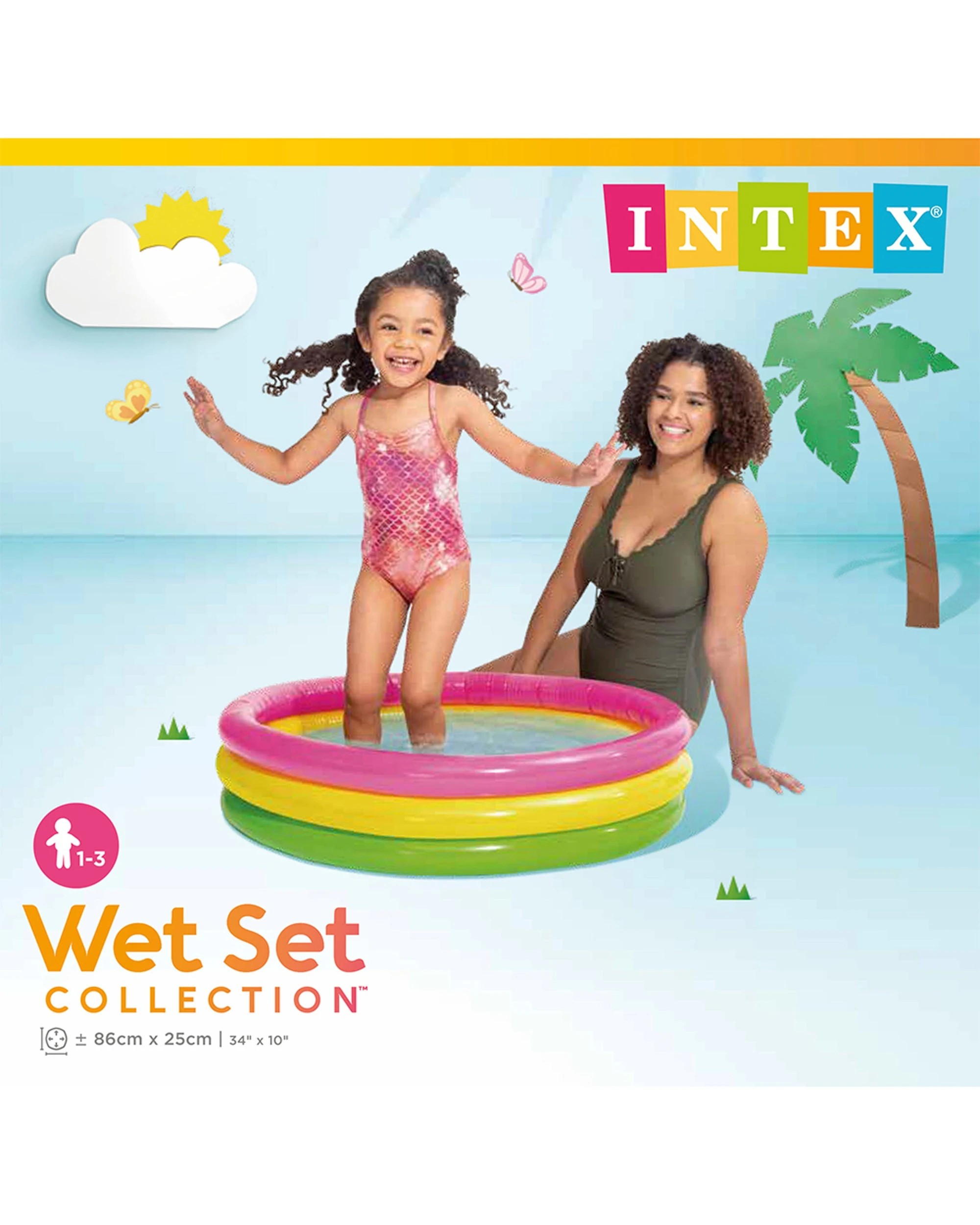 4 INTEX Sunset Glow 86x25cm Inflatable Baby Swimming Pool 1-3y With Soft Floor - Multi, 4 of 4