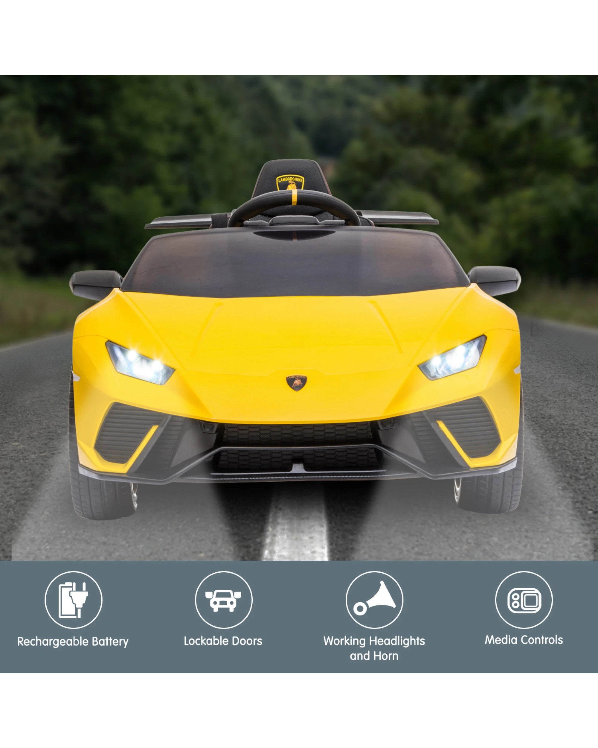 3 Kahuna Lamborghini Performante Kids Electric Ride On Car - Yellow, 3 of 10