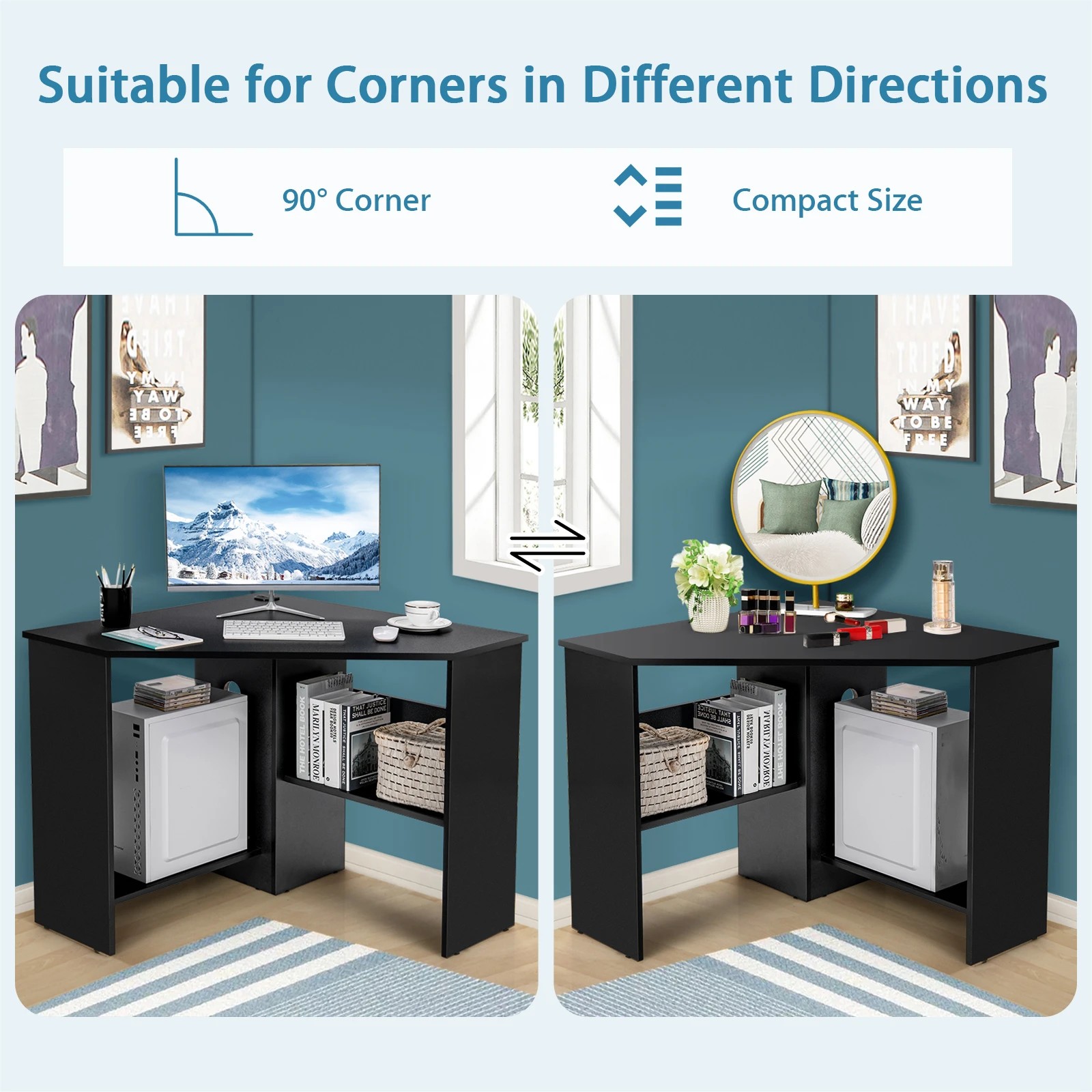 4 Costway Corner Home Office Desk Computer Writing Table - Black, 4 of 10