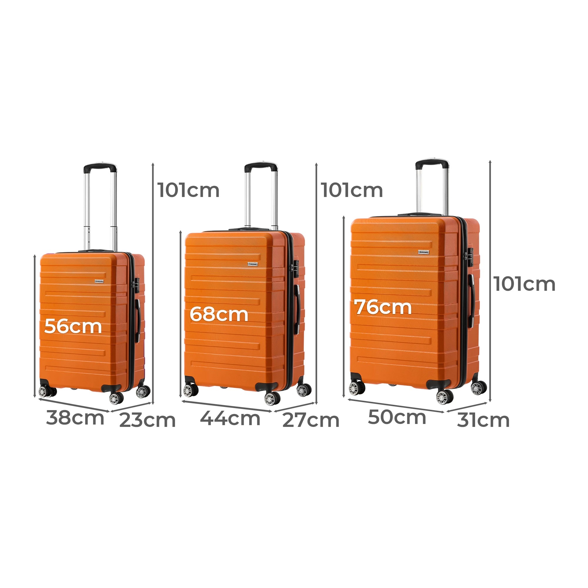 2 Mazam 3PCS Luggage Suitcase Trolley Set Travel TSA Lock ABS Hard Case - Orange, 2 of 9