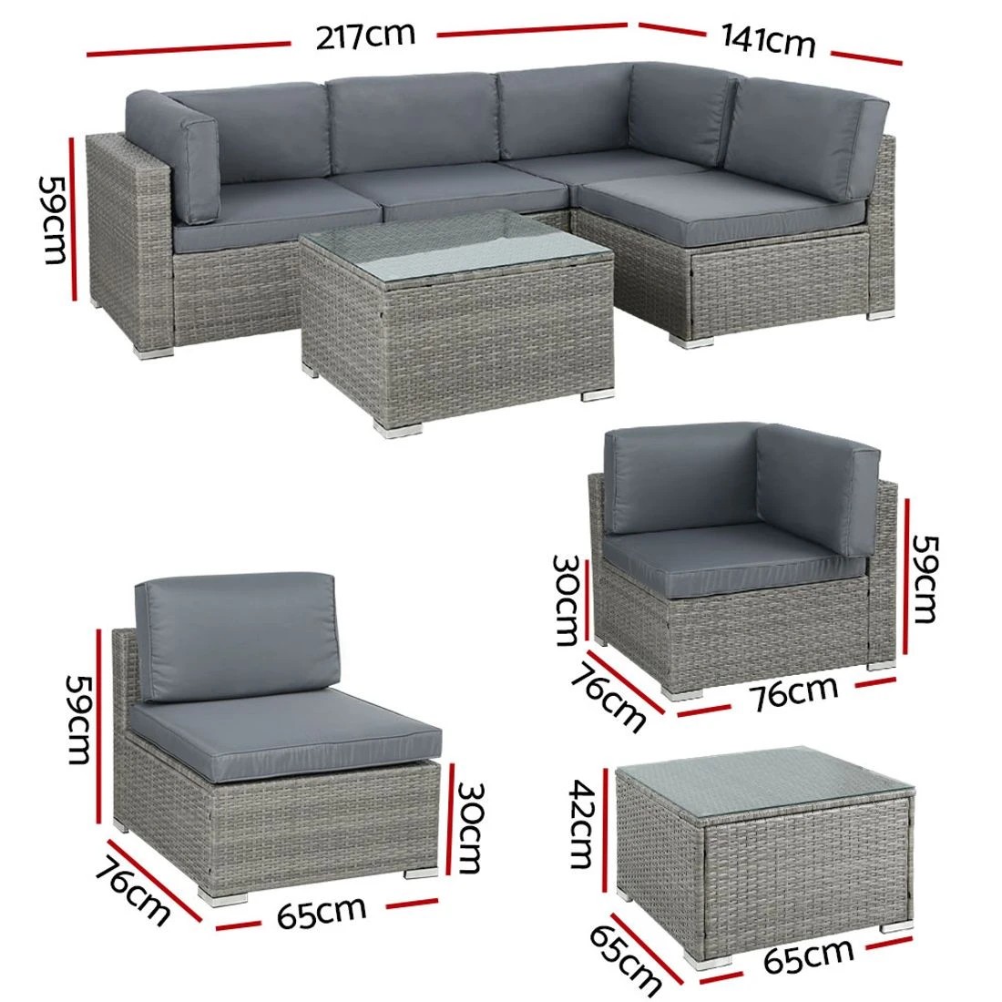 2 Gardeon 5-Piece Outdoor Sofa Set Wicker Couch Lounge Setting 4 Seater Durable Space Saving Modern Decor - Grey, 2 of 7
