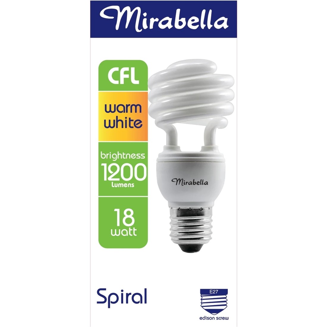 1 Mirabella E27 18W Warm White Spiral CFL Bulb, 1 of 1