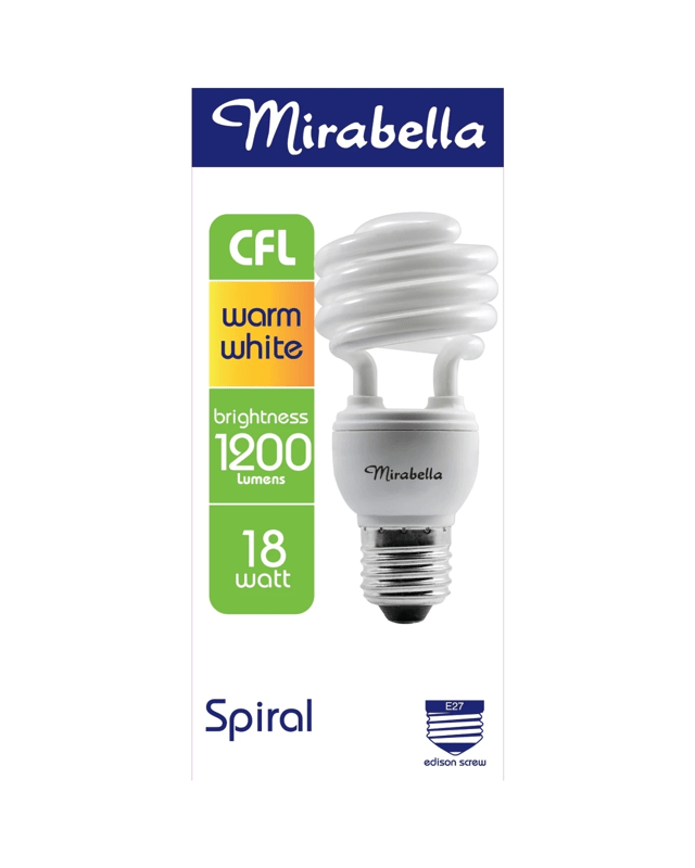 Mirabella E27 18W Warm White Spiral CFL 