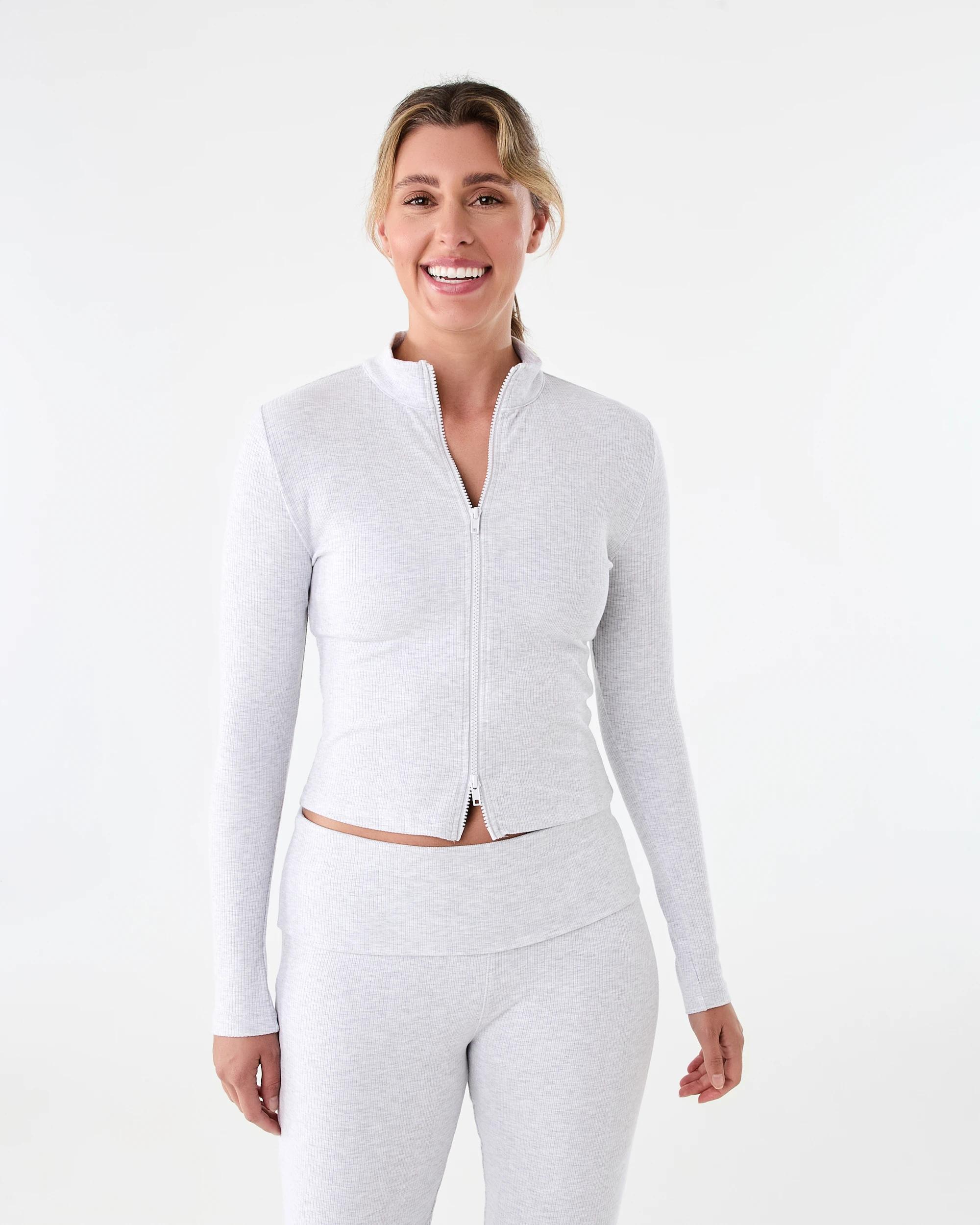 2 Active Womens Ribbed Zip Through Long Sleeve Top Heather, 2 of 9