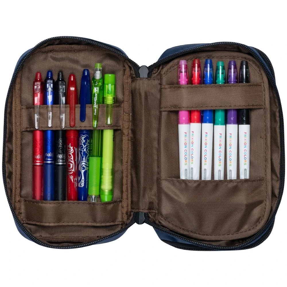 3 Lihit Lab Double Zip Mutli Compartment Pencil Case Navy, 3 of 5